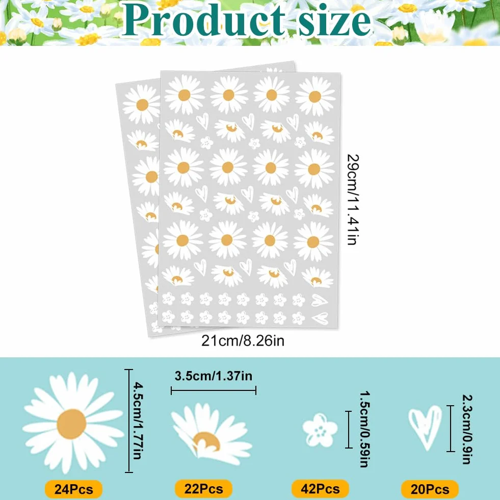 Daisy Adesivi Bici 2 Fogli Impermeabile Telaio Bicicletta Fiore Decorativo
