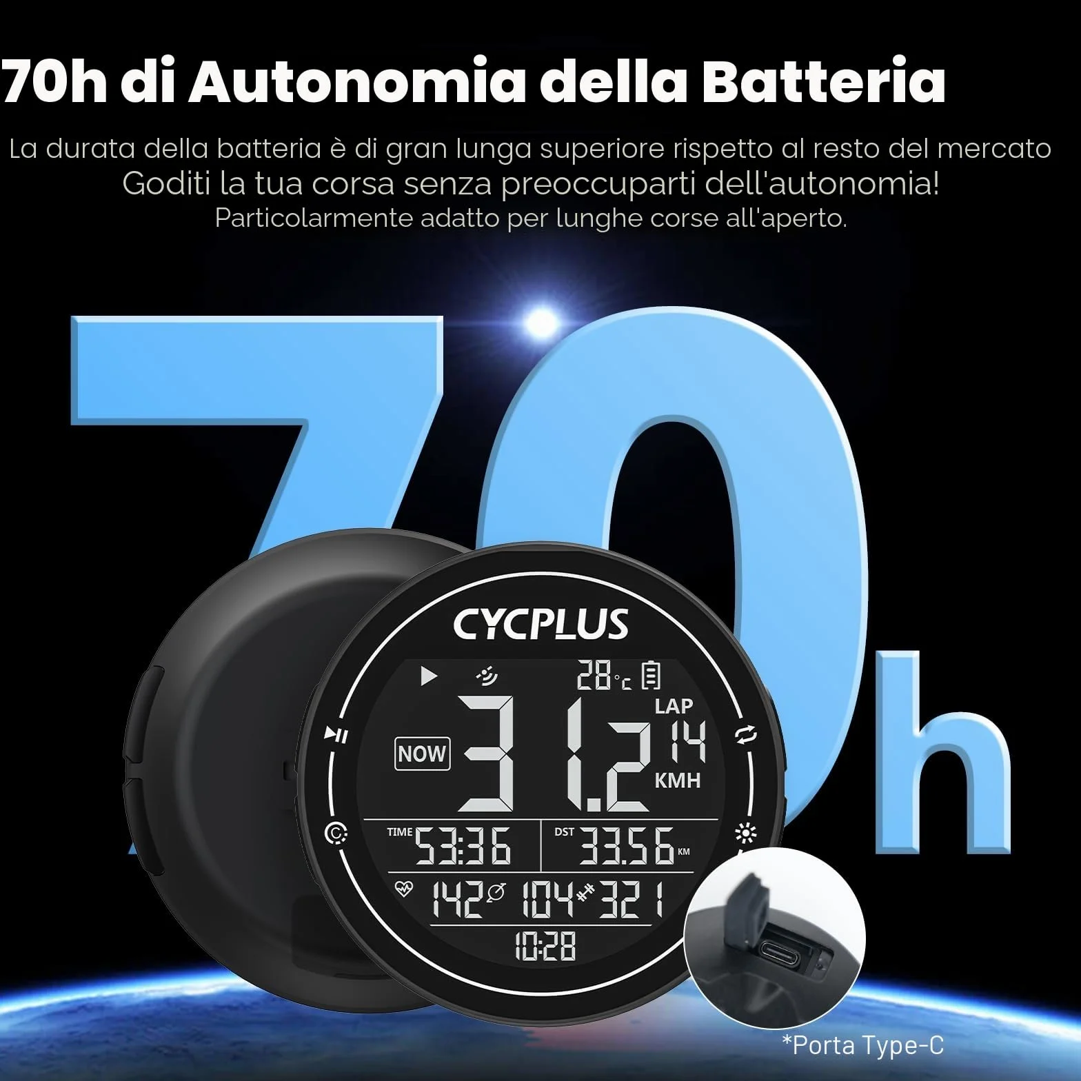 CYCPLUS Computer da bicicletta GPS Tachimetro Senza Fili IPX6 ANT+ Bluetooth 5.0
