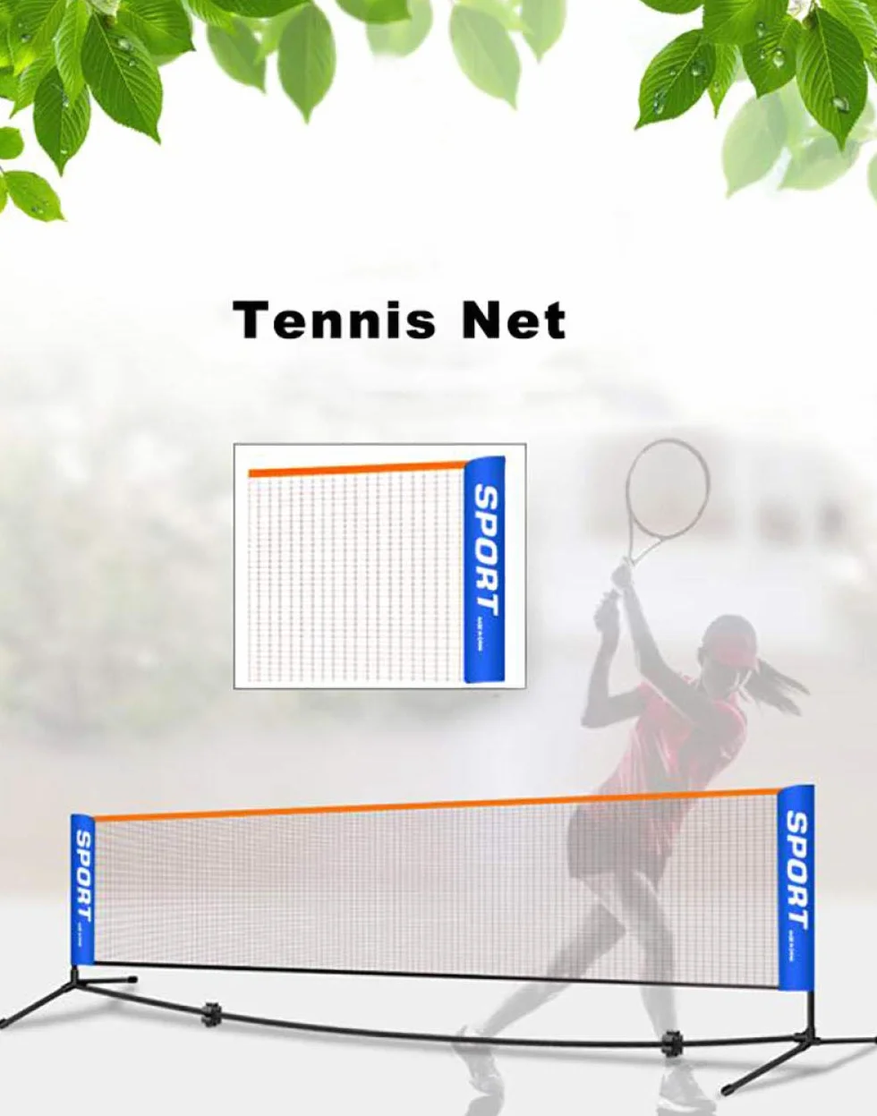 Rete da Tennis Portatile 3-6 Metri Standard per Allenamento Match Senza Telaio Badminton 6.1M