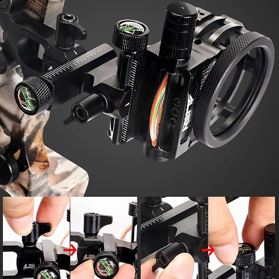 Mirino per arco compound 5 Pin in alluminio con luce Accessorio caccia