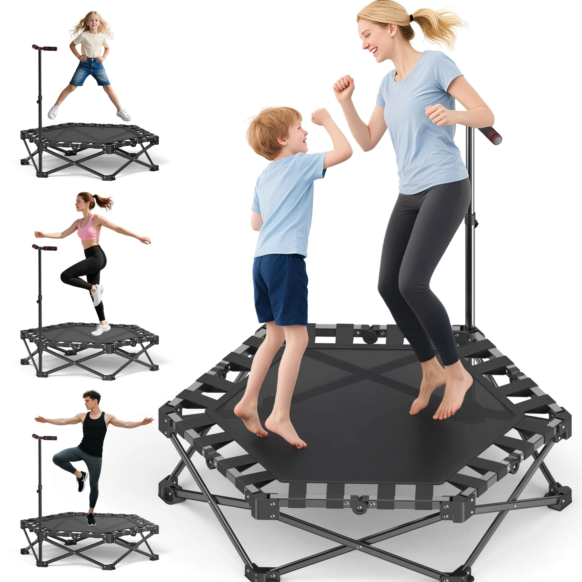 Mini trampolino fitness da 50 pollici per adulti – Rimbalzo da interno con telaio robusto ideale per l'allenamento a casa ed esercizi sportivi. Portata massima 230 kg.