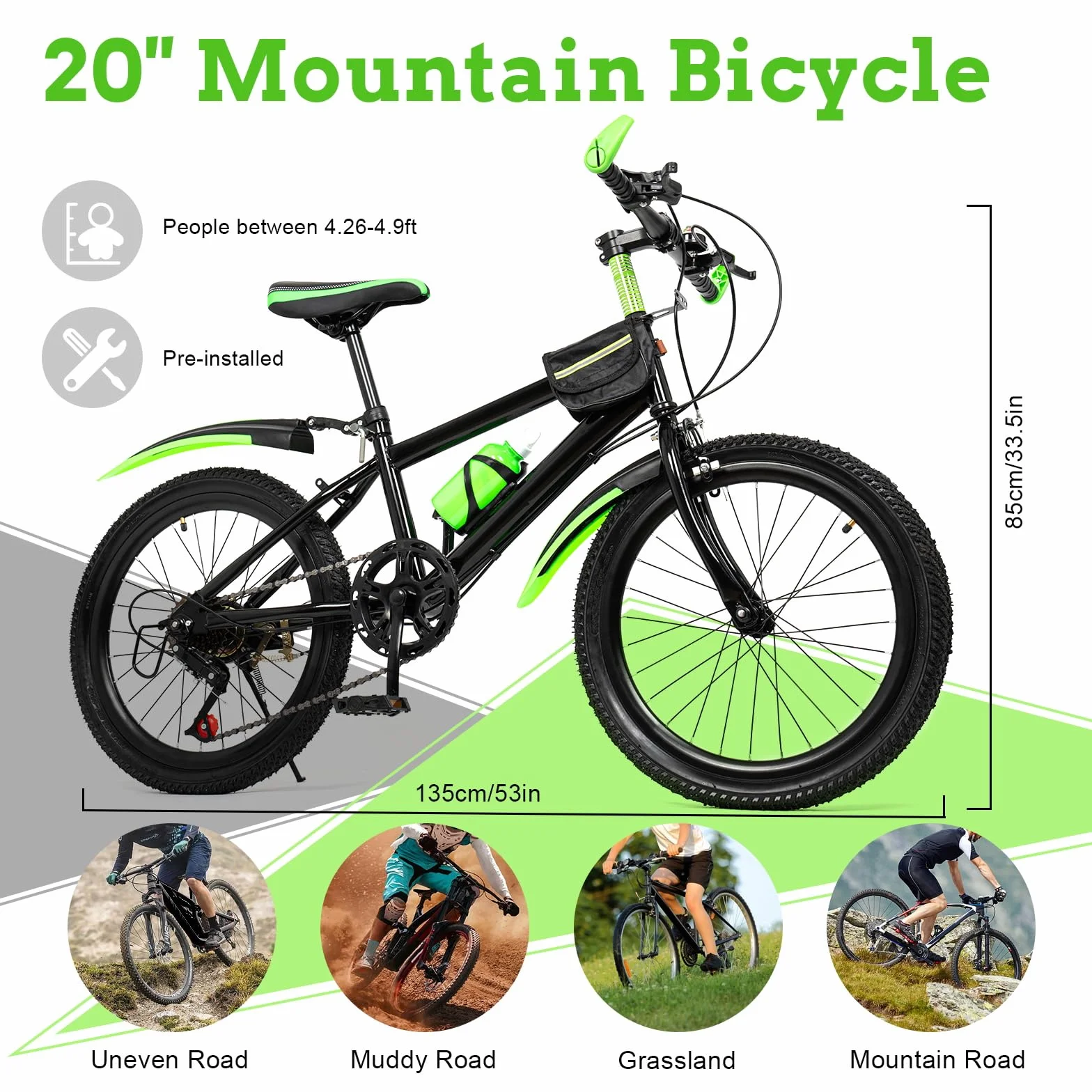 Bicicletta per Bambini 20 Pollici 7 Marce Mountain Bike
