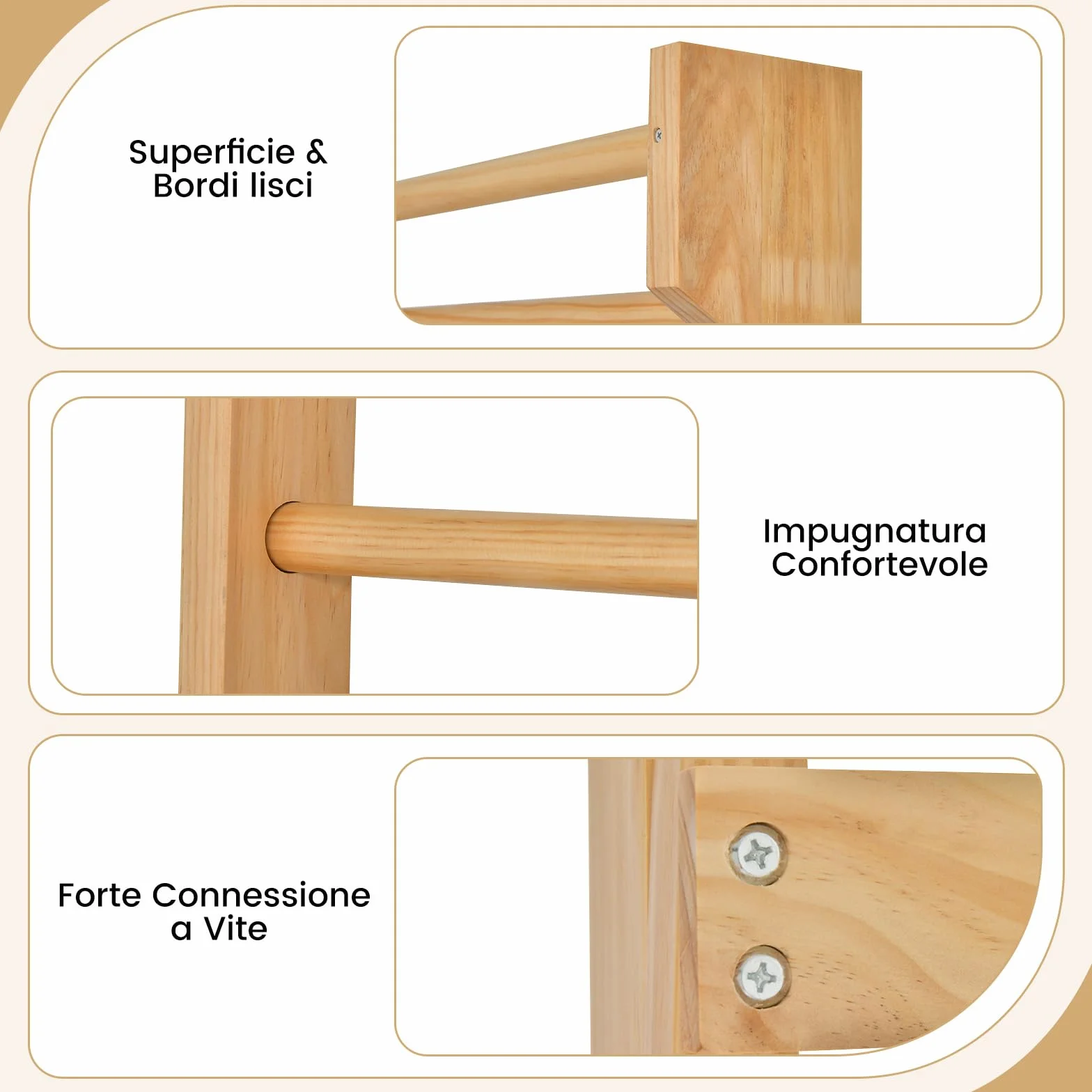 GYMAX Spalliera Svedese 10 Gradini Legno Massello 100 kg 80x14x195 cm