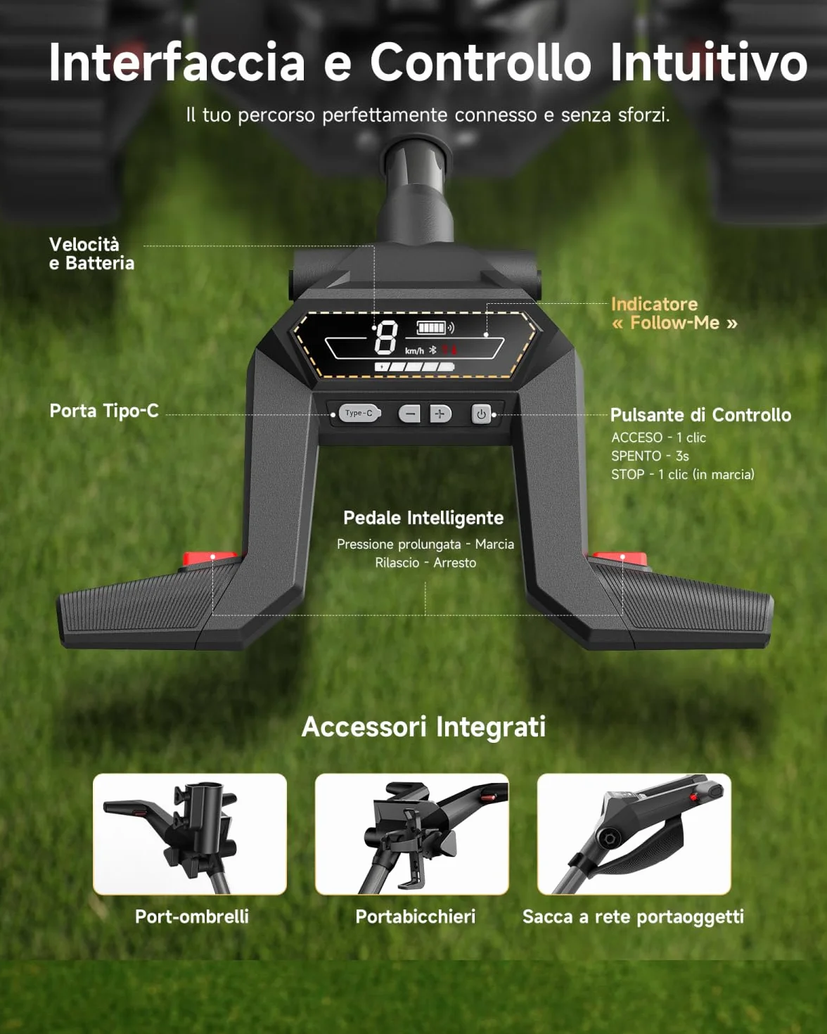 NAVEE Birdie 3 Carrello da Golf Elettrico Telecomandato Follow-Me UWB Autonomia 36 fori Doppio motore 240W*2 Pieghevole 4+1 Ruote All Terreno
