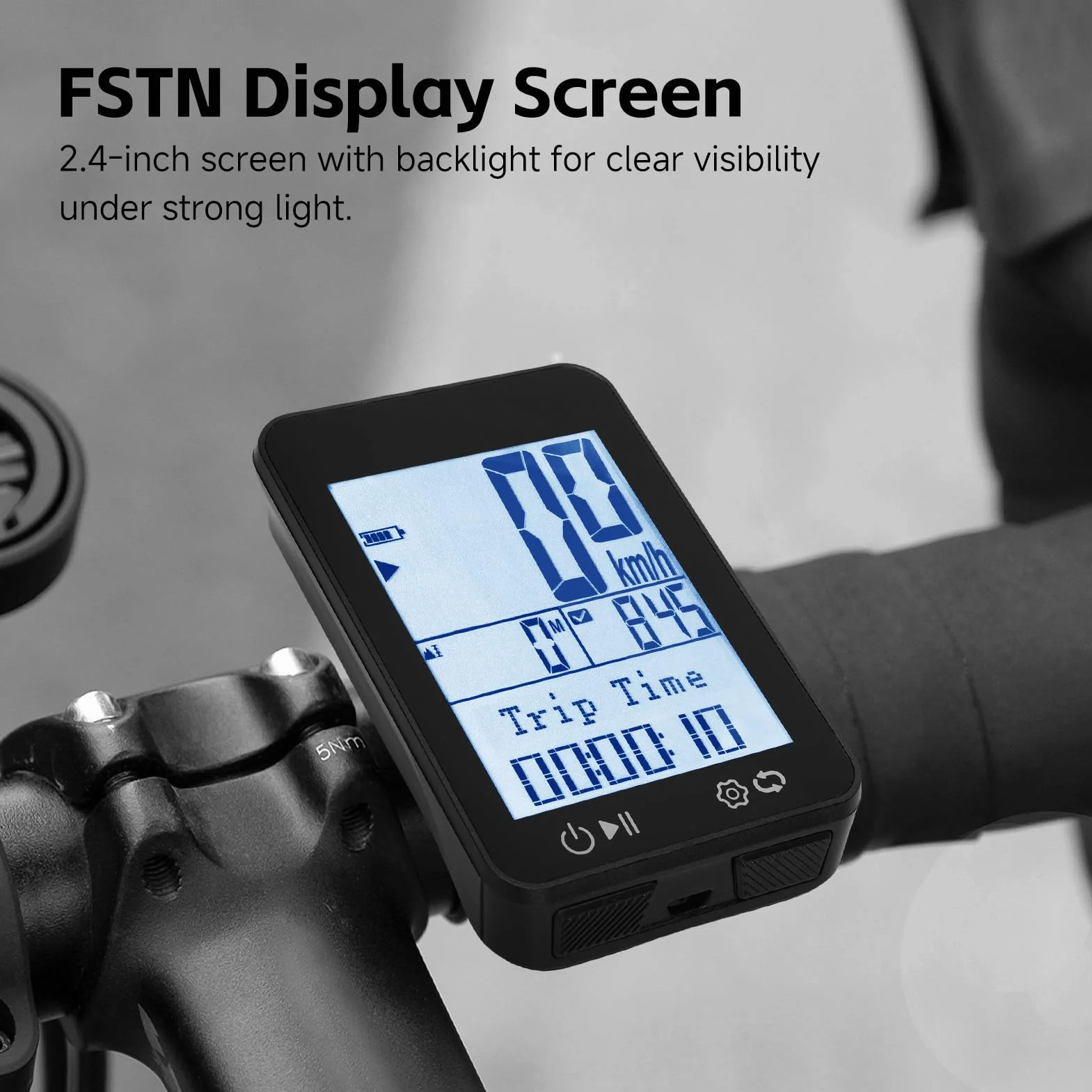 GPS Bike Computer IPX7 2.4" FSTN Display, Night Guide, Distance, Speed, Altitude, Time, Odometer
