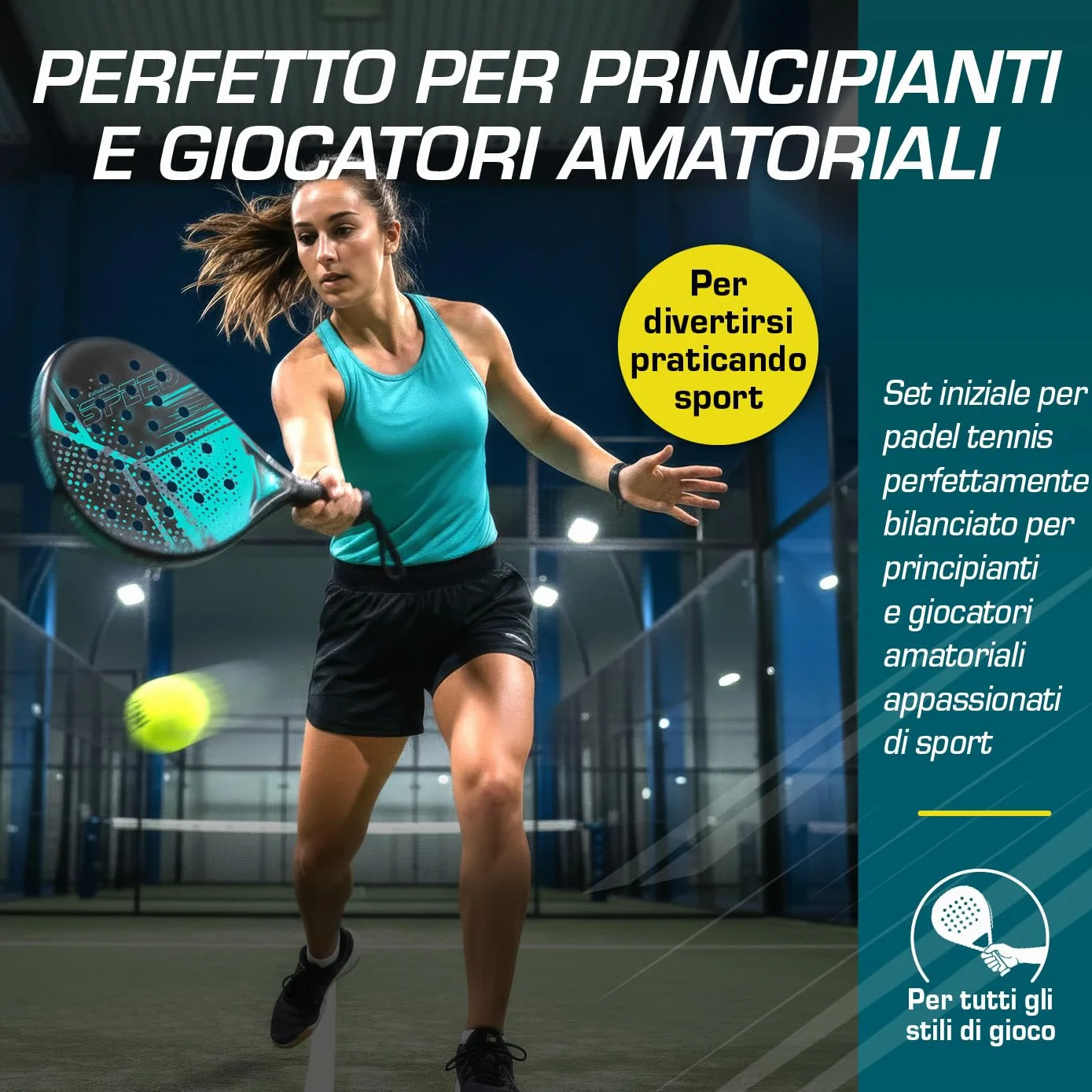 Set racchette da padel DoYourSports 2 racchette leggere con palla rete impugnatura antiscivolo