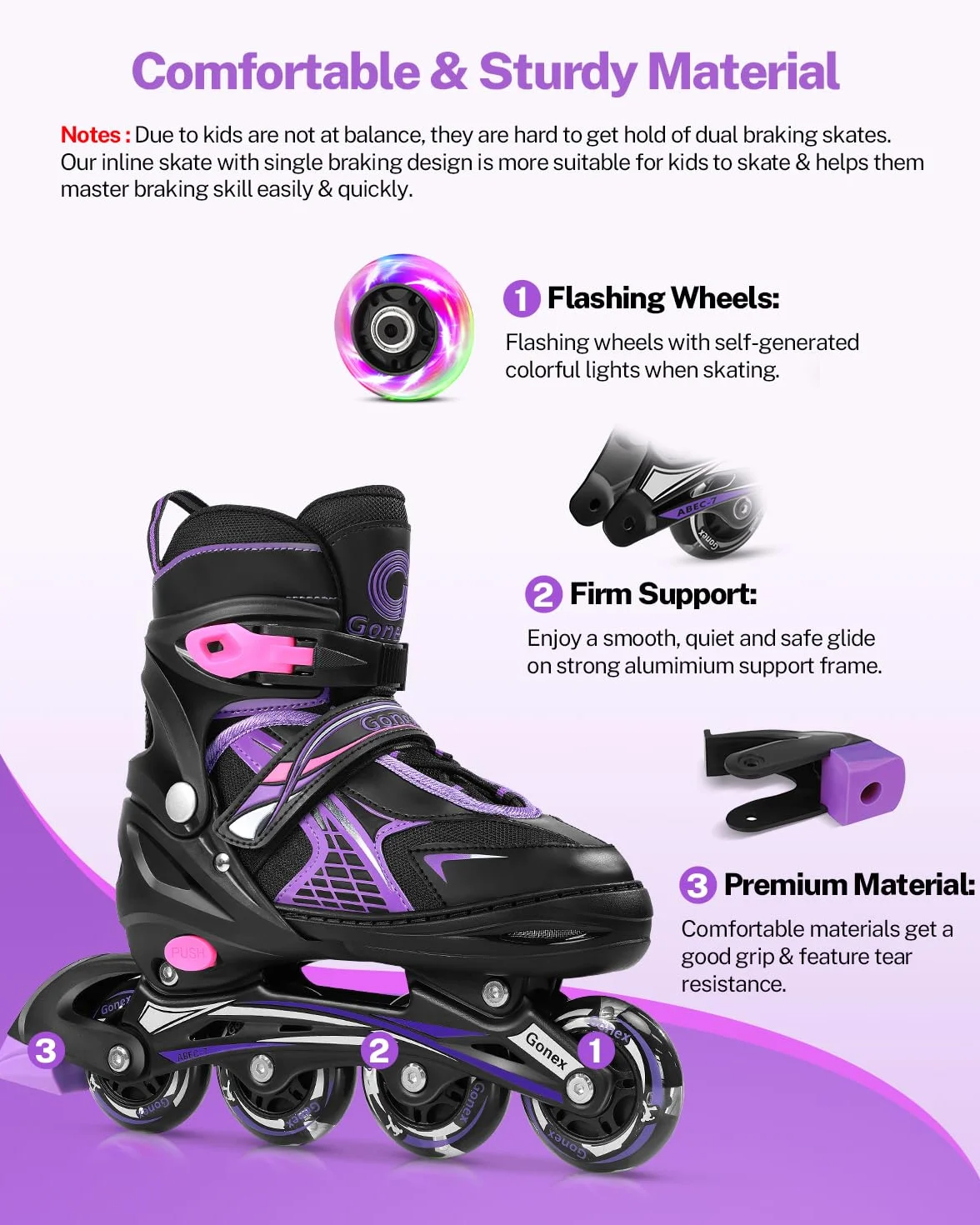 Gonex Pattini in Linea Regolabili con Ruote Luminosa, Inline Skates Bambina Ragazzo Adulti Donna (EU 31-42), Rosa/Verde