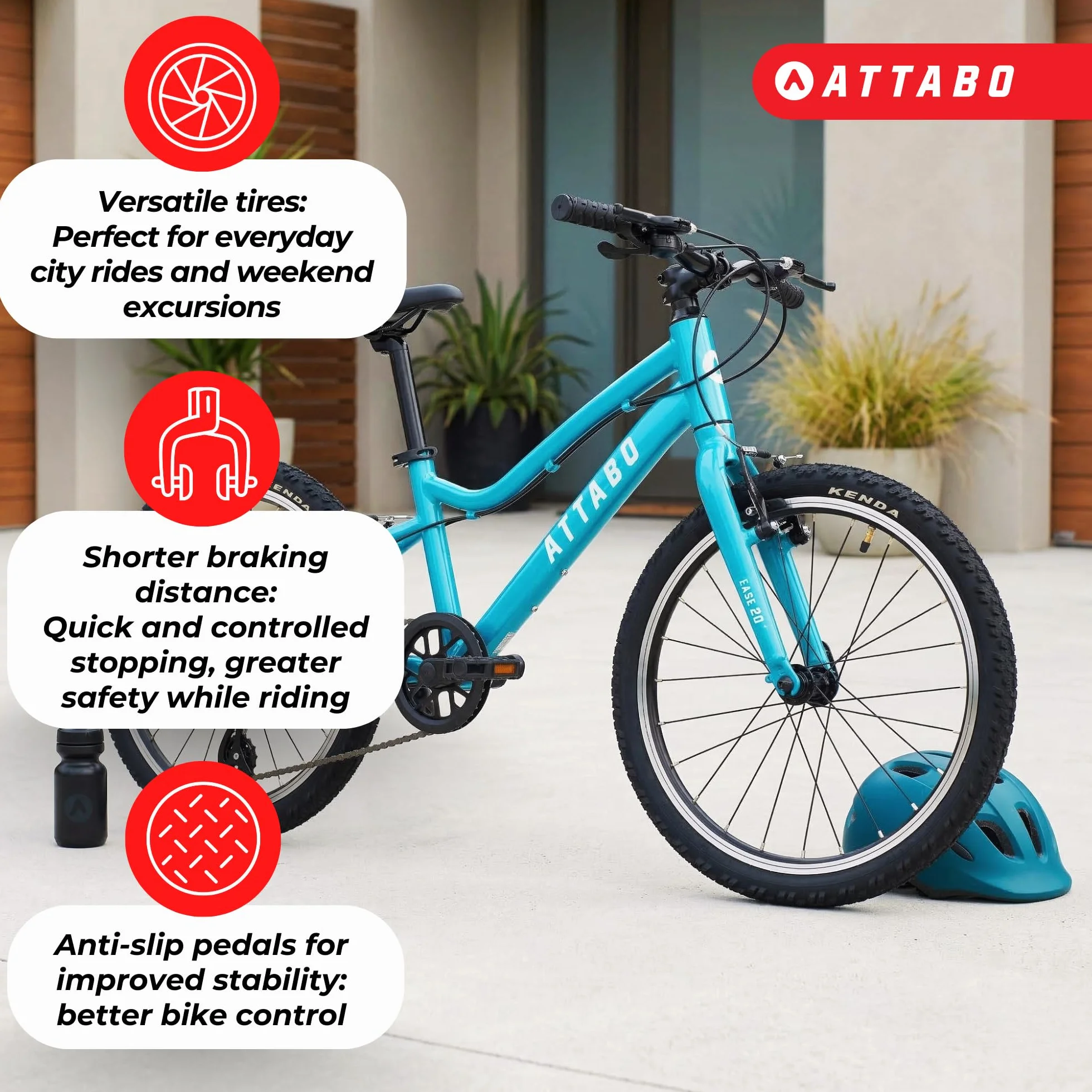 ATTABO Bicicletta per Bambini EASE 20" Leggera Resistente Gradino Basso Manubrio BMX Ergonomico Deragliatore