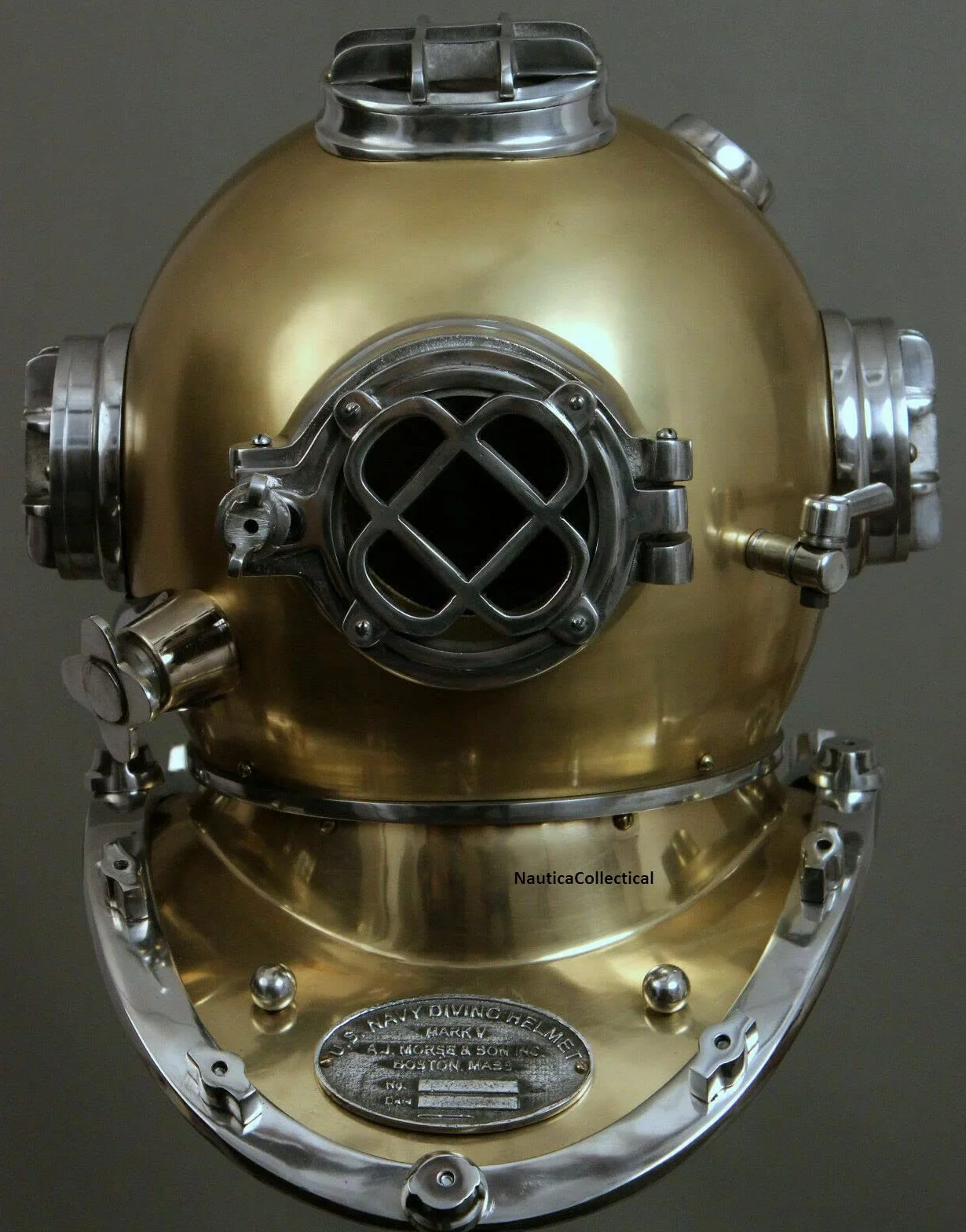 Casco subacqueo US Navy Mark V Deep Sea Marine Divers Vintage Acciaio & Ottone 18"