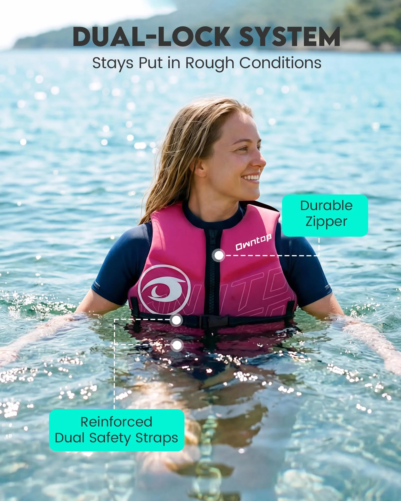 Owntop Giubbotto Galleggiante per Adulti | Aiuto al Galleggiamento in Neoprene Pieghevole con Doppie Cinghie in Vita | Gilet di Galleggiamento Leggero per Barca, Kayak, Paddle e Pesca