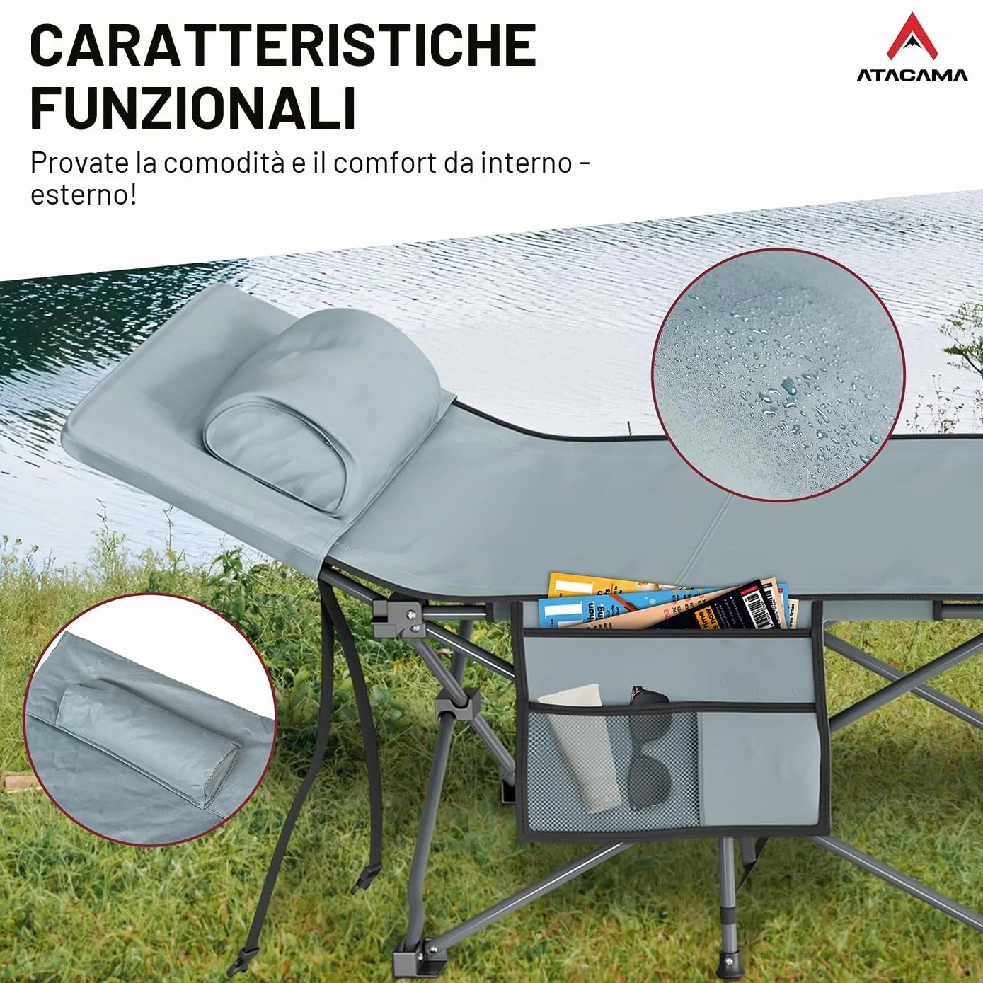 Lettino da campeggio pieghevole ultraleggero XXL portatile per avventure all'aperto carpfishing