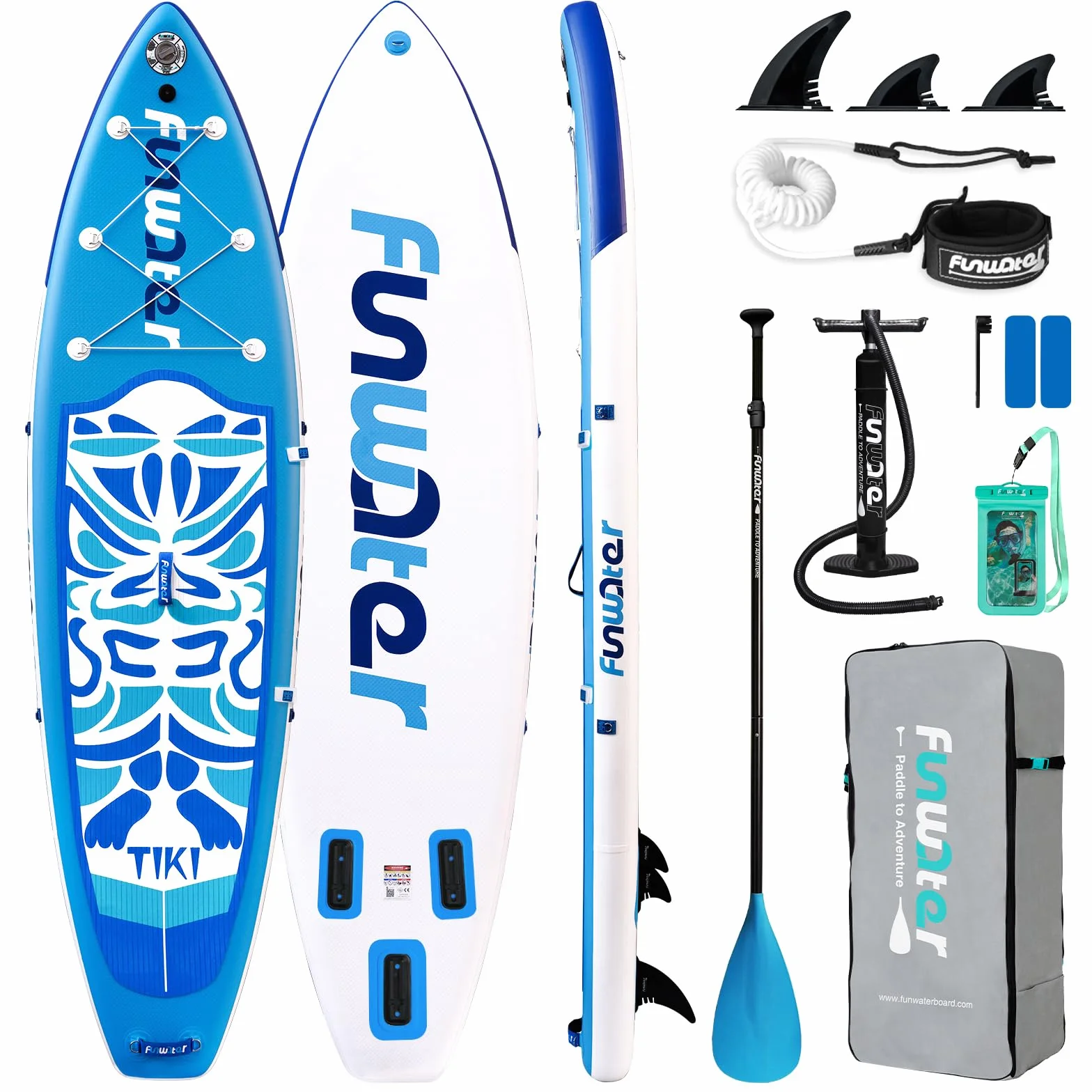 FunWater Tavola Gonfiabile Sup Con Pinne, Guinzaglio, Pompa, Pagaia, Zaino