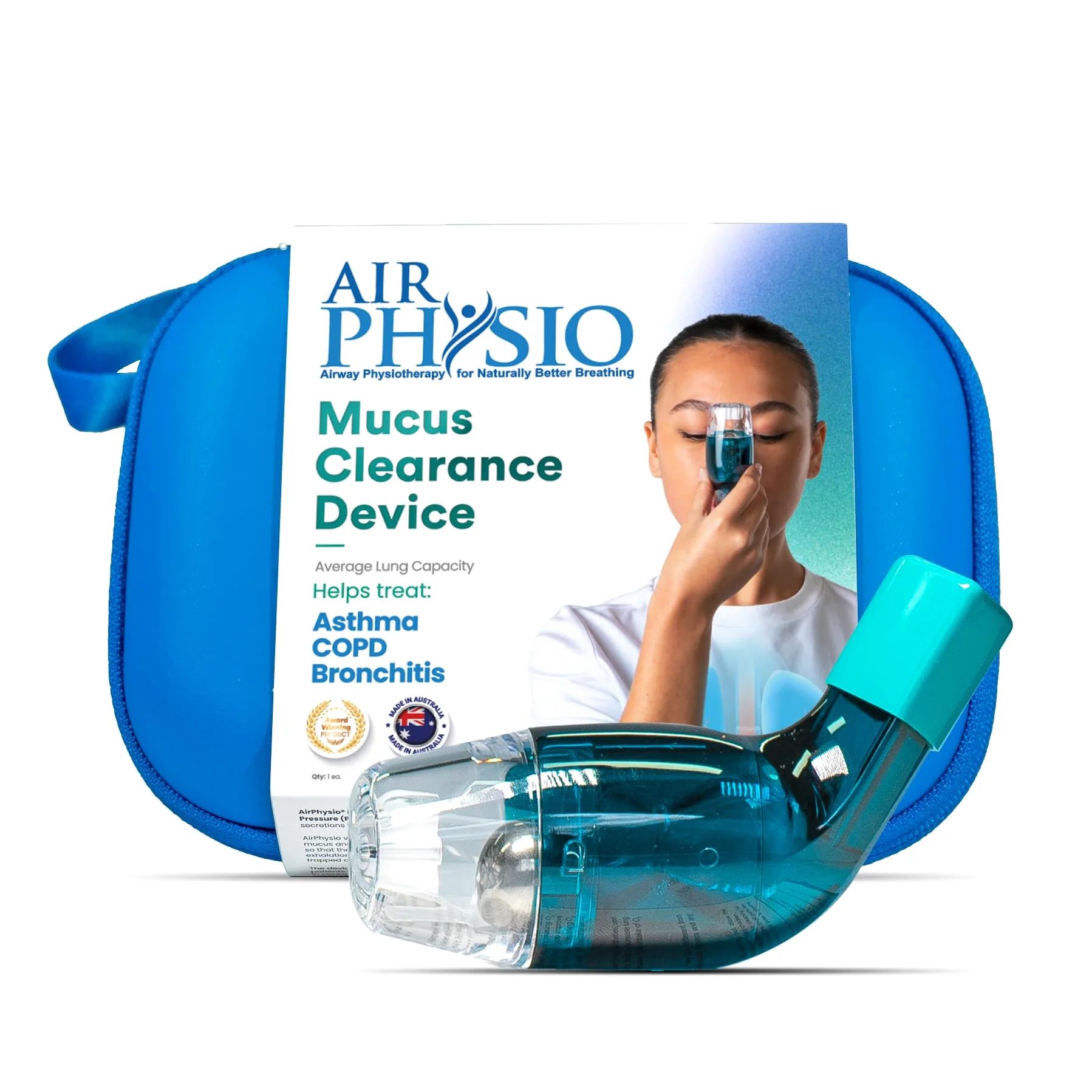 AirPhysio Custodia protettiva per dispositivi respiratori, solo custodia con custodia morbida inclusa., blu cielo