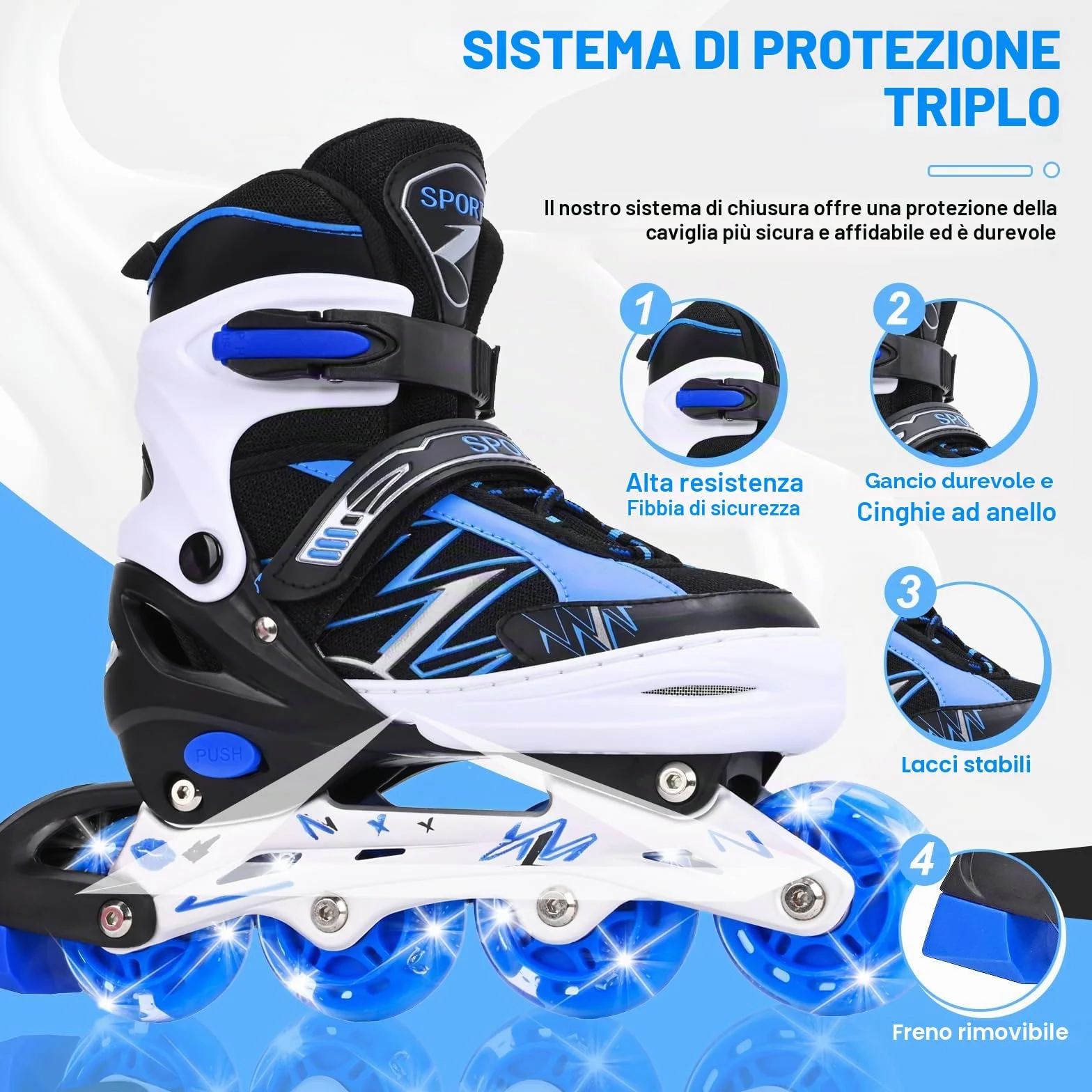 Pattini in linea regolabili per bambini ragazzi ragazze con ruote di illuminazione, pattini regolabili per bambini per principianti bambini giochi all'aperto