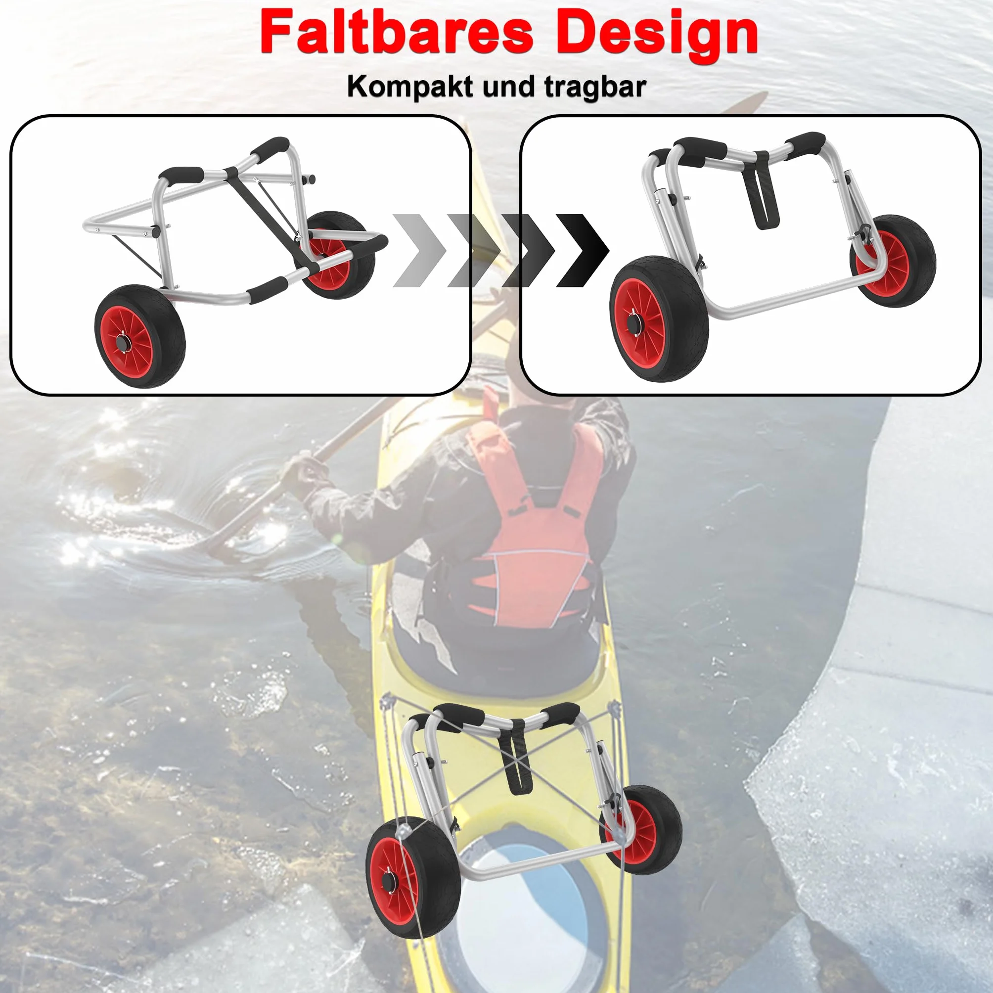 YRHome Carrello da kayak pieghevole in alluminio 100 kg 2 ruote poliuretano