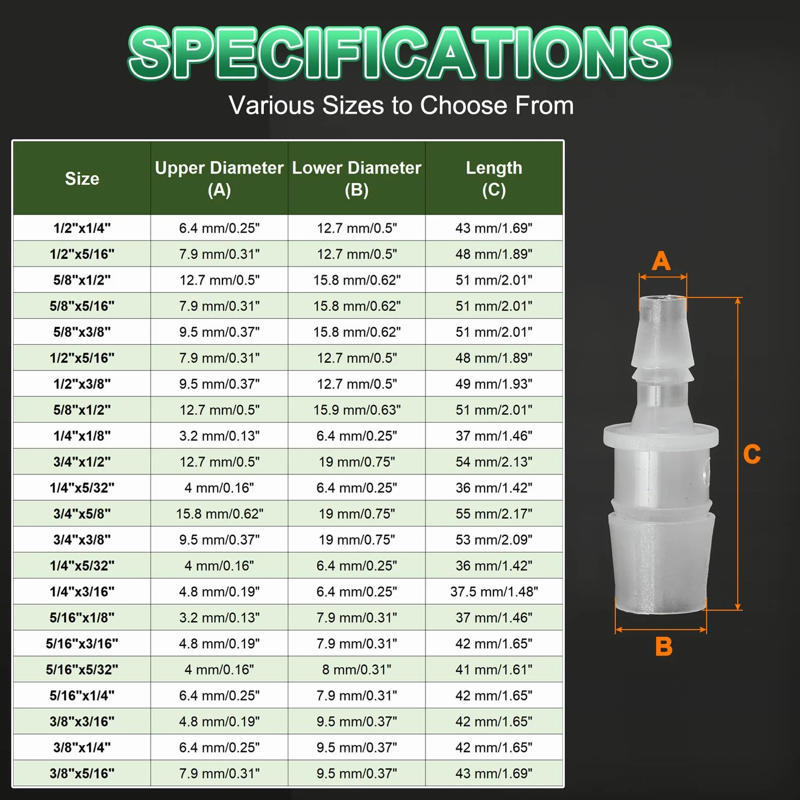 PATIKIL Riduttore a Barbetta per Tubo 3/4" a 1/2" Connettori Tubi Id Raccordo Plastica Unione per Aria Acqua