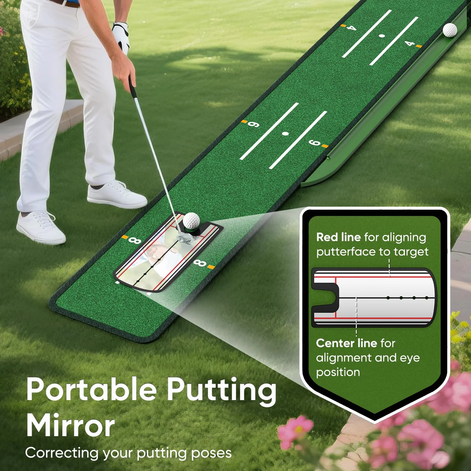 WildFun Tappetino per il putting green da golf con porte e specchio per il putting, tappetino per il putting da golfs per uomini che giocano a golf a casa o in ufficio