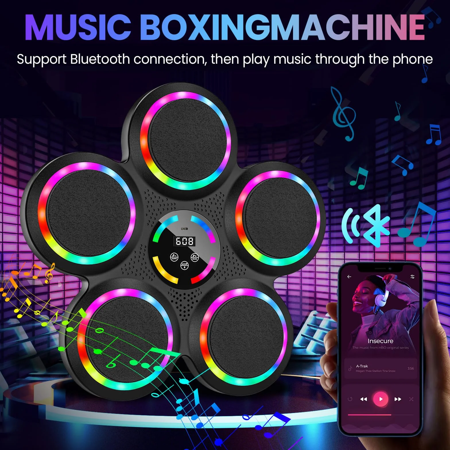 IERAKOR Music Boxing Machine, Macchina da Boxe Musicale, 2 Paia di Guantoni | Tira Pugni da Muro Musica, Bluetooth, 9 Velocità e Modalità, Contatore di Punti, Sport da Casa Antistress, Adulti Bambini