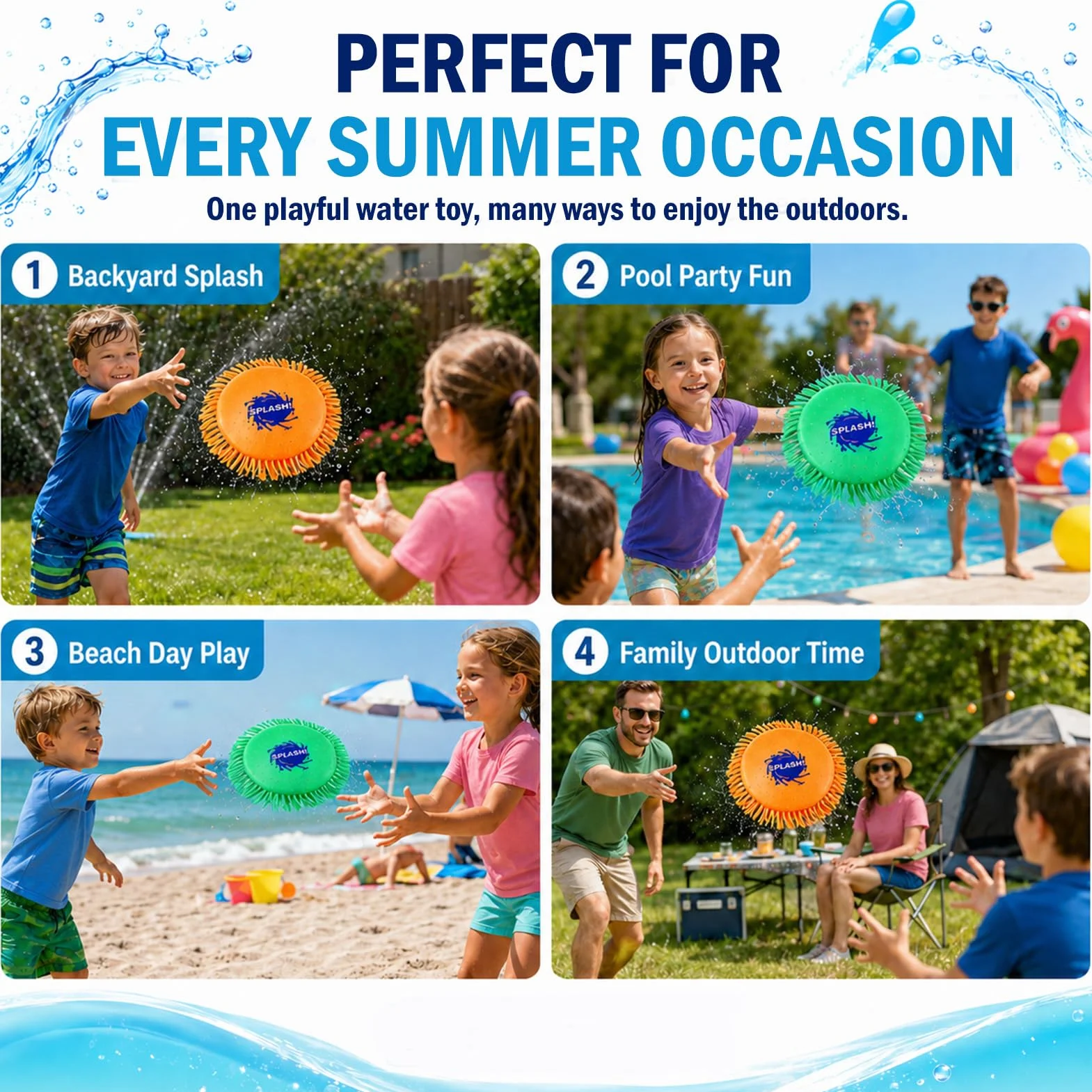 Giocattolo Frisbee Acqua, Disco da lancio in schiuma e silicone, Gioco acquatico in colori vivaci, Divertimento Estivo