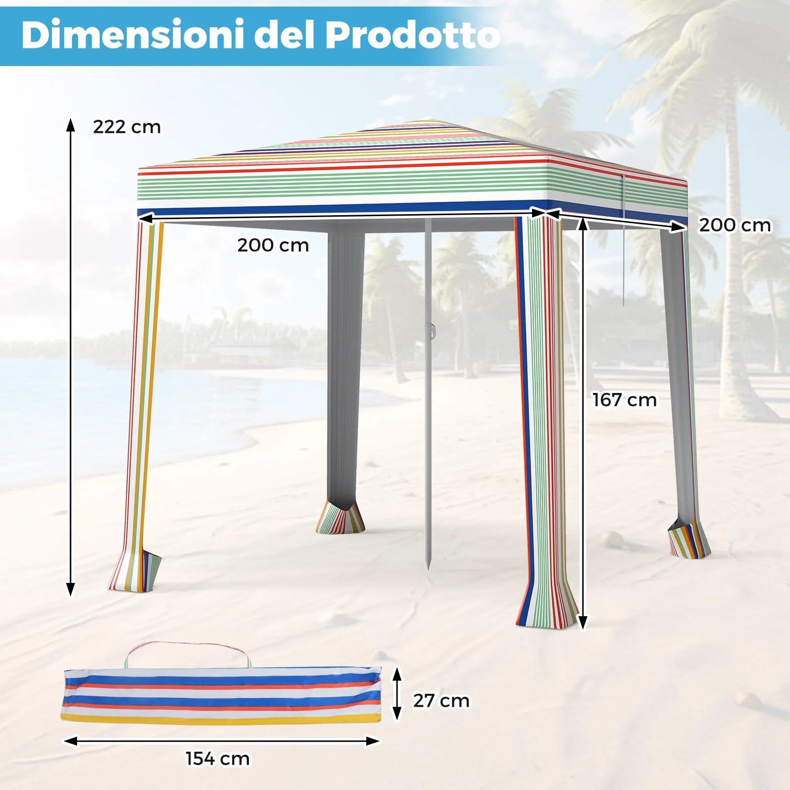 COSTWAY Tenda da Spiaggia Pieghevole 200x200 cm con Borsa da Trasporto