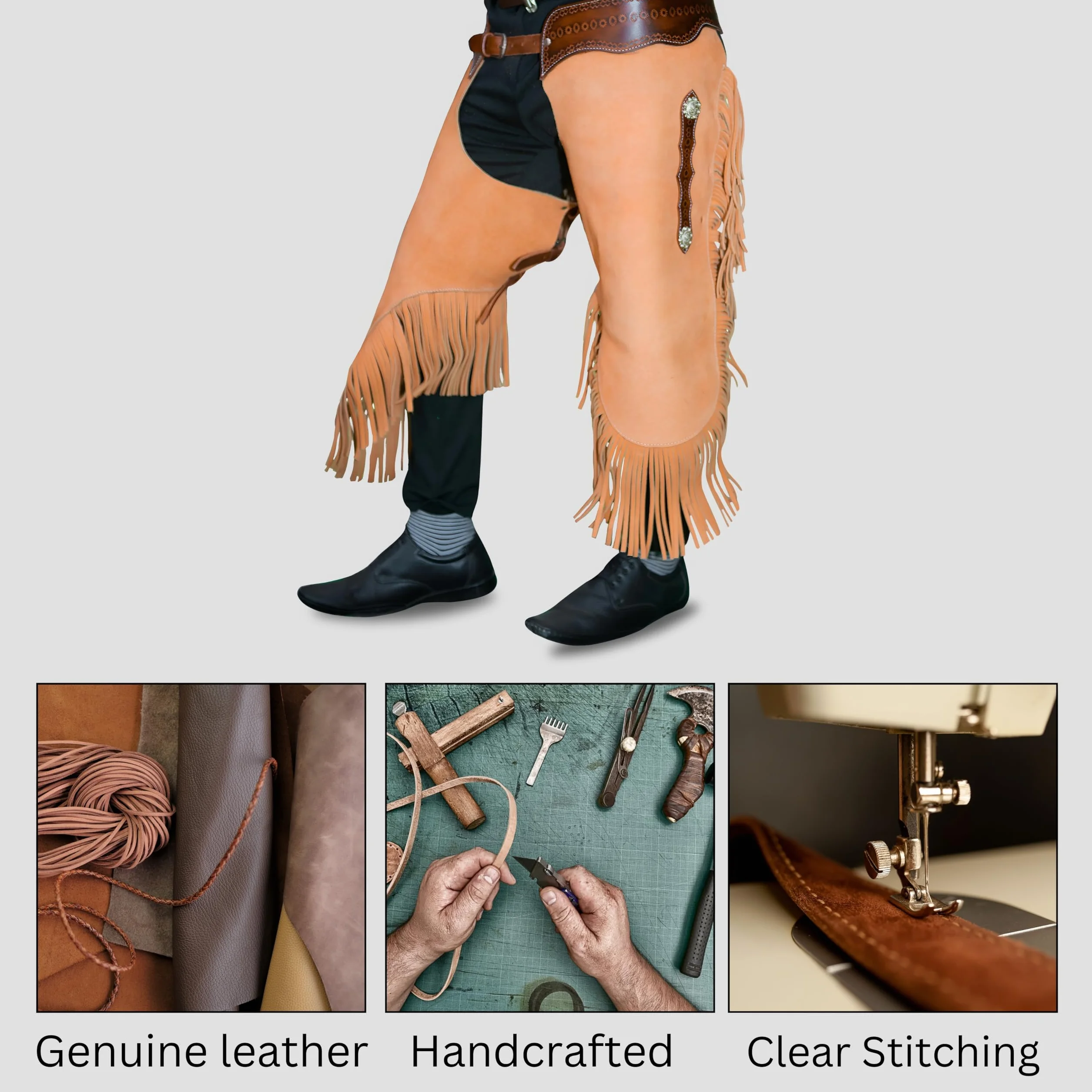 Hulara Chaps Western Cowboy pelle scamosciata per uomo donna con giogo
