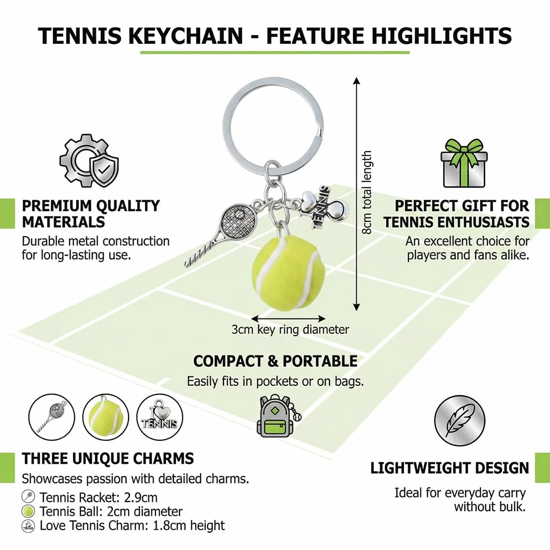Portachiavi Tennis Racchetta in Acciaio Inox, Accessori Regali per Amanti del Tennis