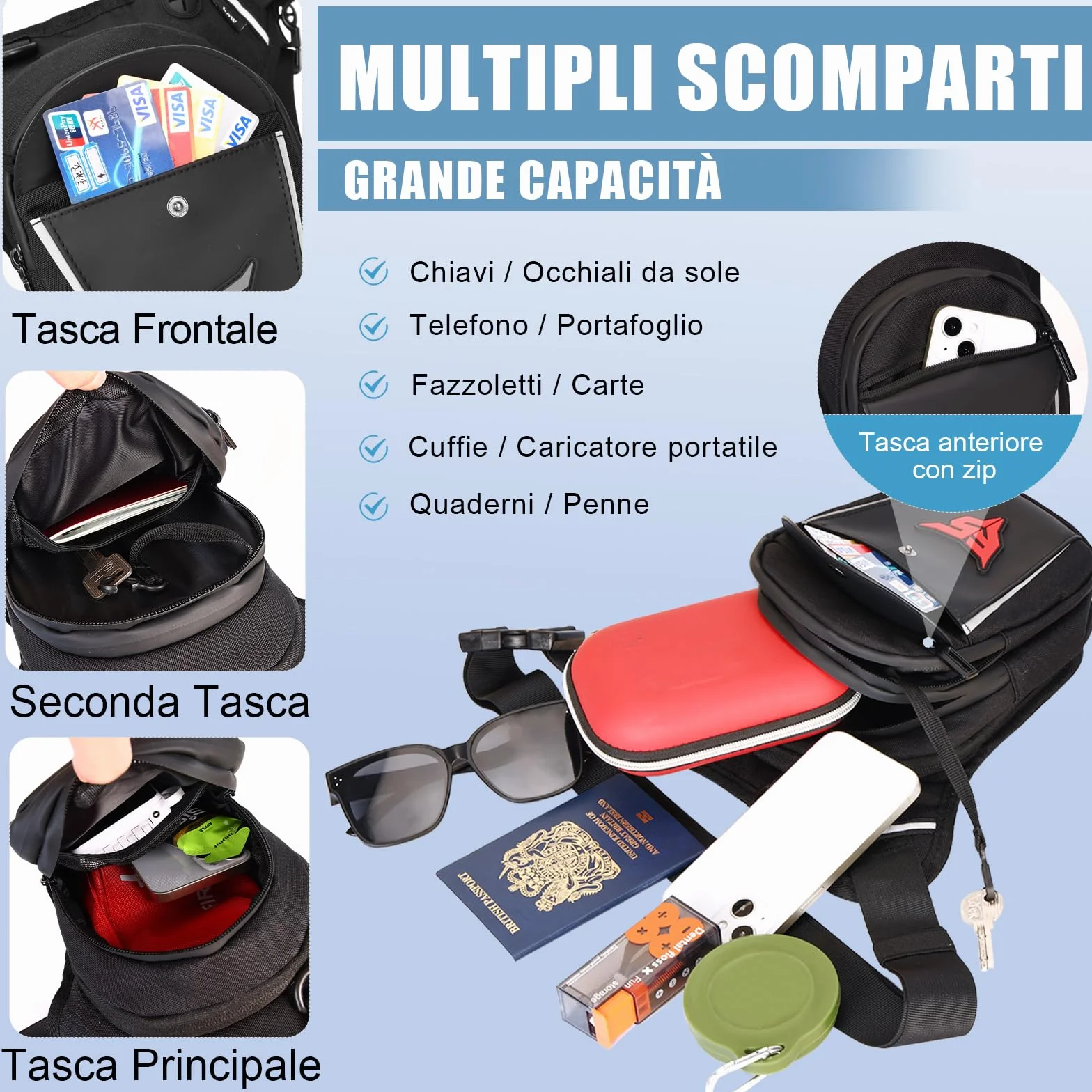 Eshow Marsupio da Gamba Moto Borsa Cosciale Espandibile con Fibbia Borraccia Striscia Riflettente per Trekking Ciclismo Viaggio