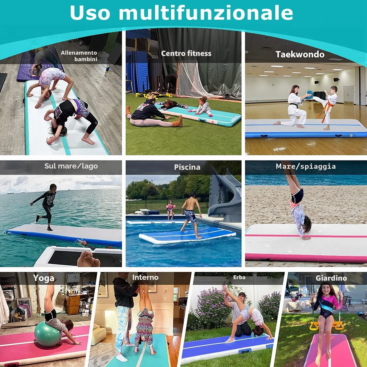 Air Track Tappetino Ginnastica Artistica 2-6 Metri 10/20CM Spessore Materasso con Pompa