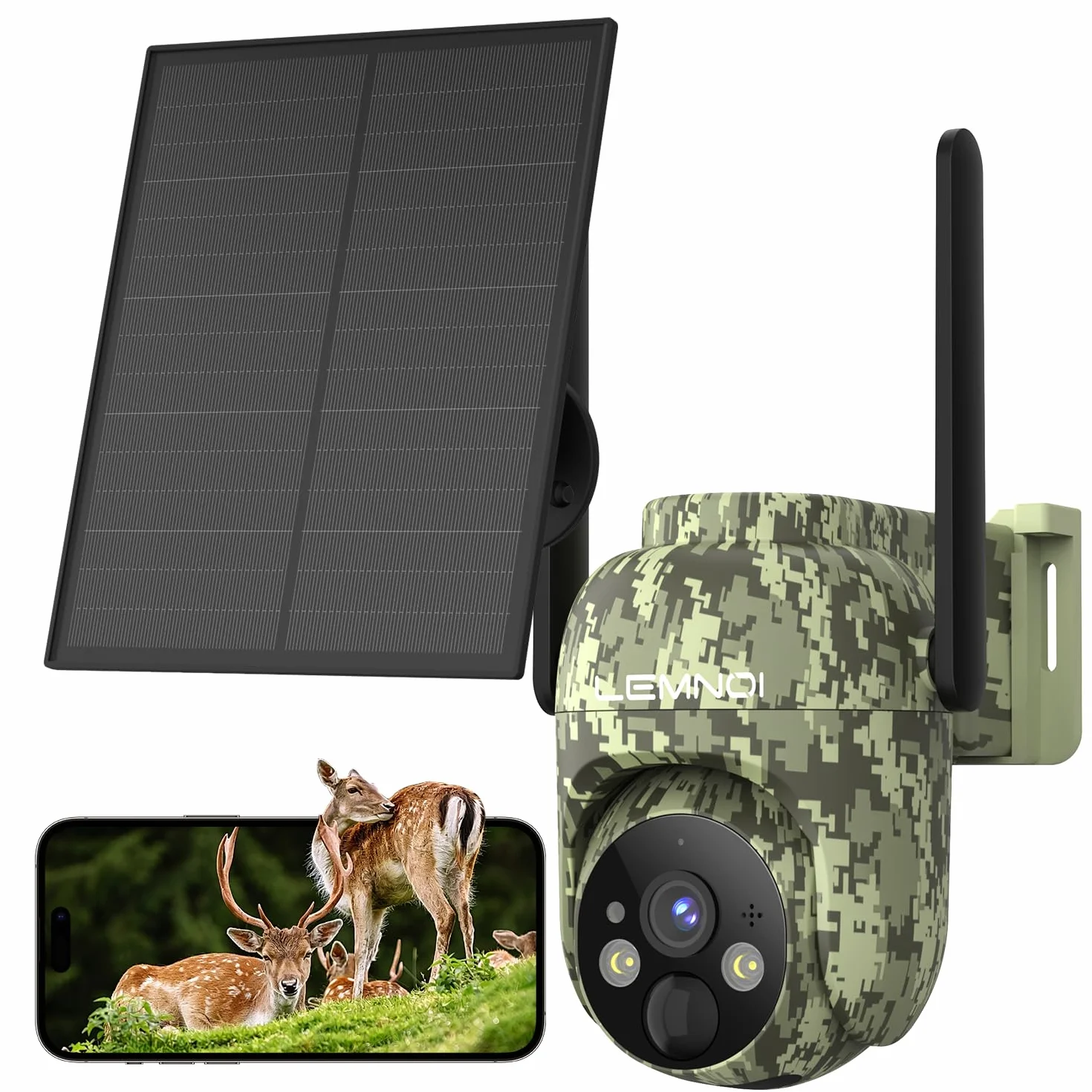 LEMNOI Fototrappola 4G con SIM Inclusa, 2K Fotocamera da Caccia, Telecamera Solare PTZ, Visione Notturna a Colori, IP66 Impermeabile