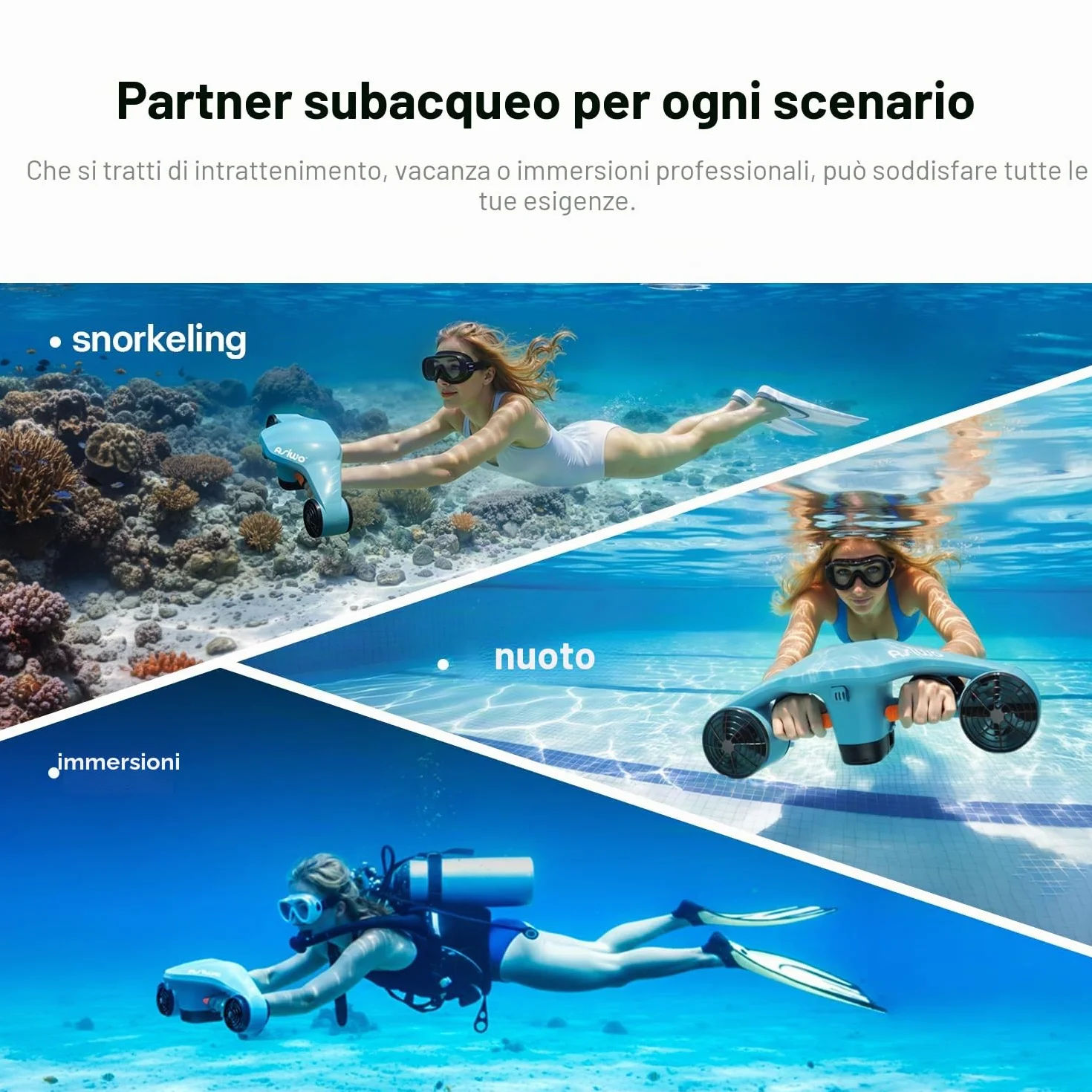Asiwo Manta 2 Subacqueo Monopattino Marino Doppio Motore Supporto Fotocamera Azione