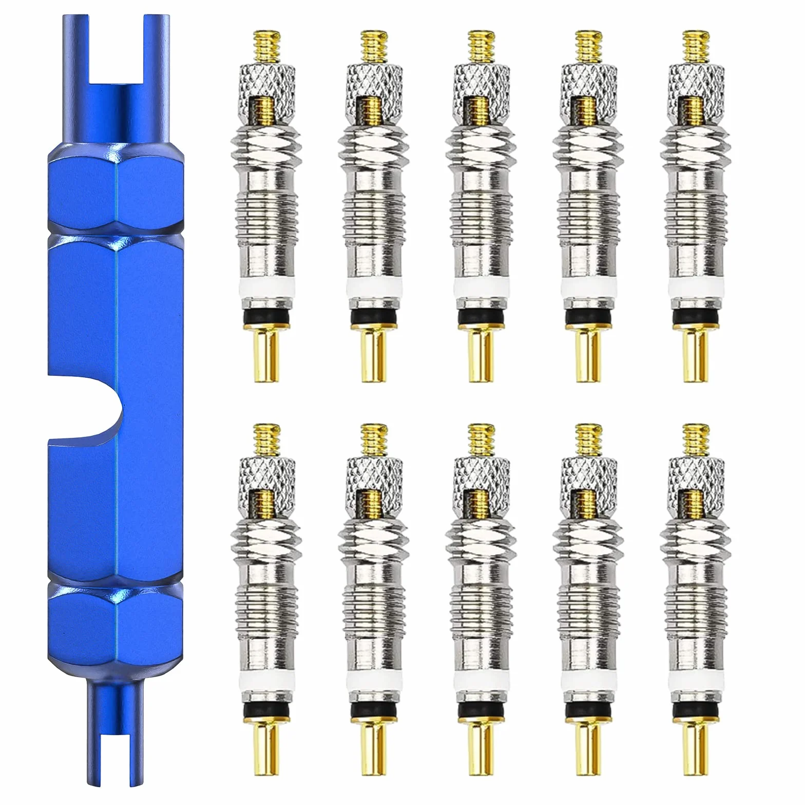 Flintronic Nucleo Valvola Bici 11 Pezzi Kit Sostituzione Valvola Presta Adattatore Bicicletta