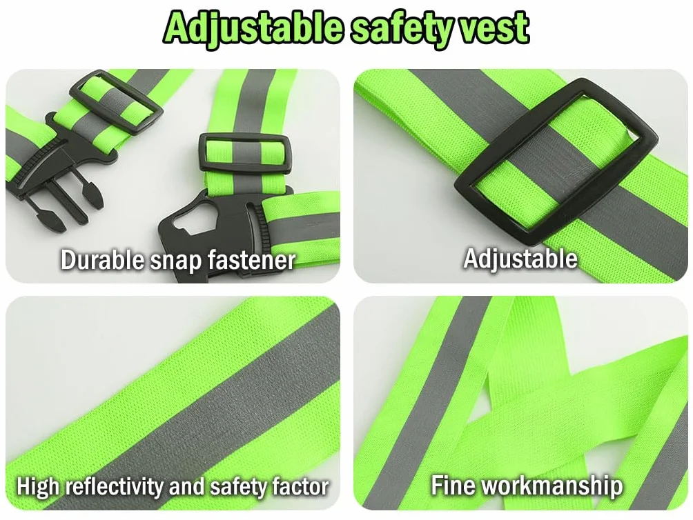 Gilet Catarifrangente Regolabile ad Alta Visibilità con Braccialetti Riflettenti, per Corsa Ciclismo Attività all'Aperto