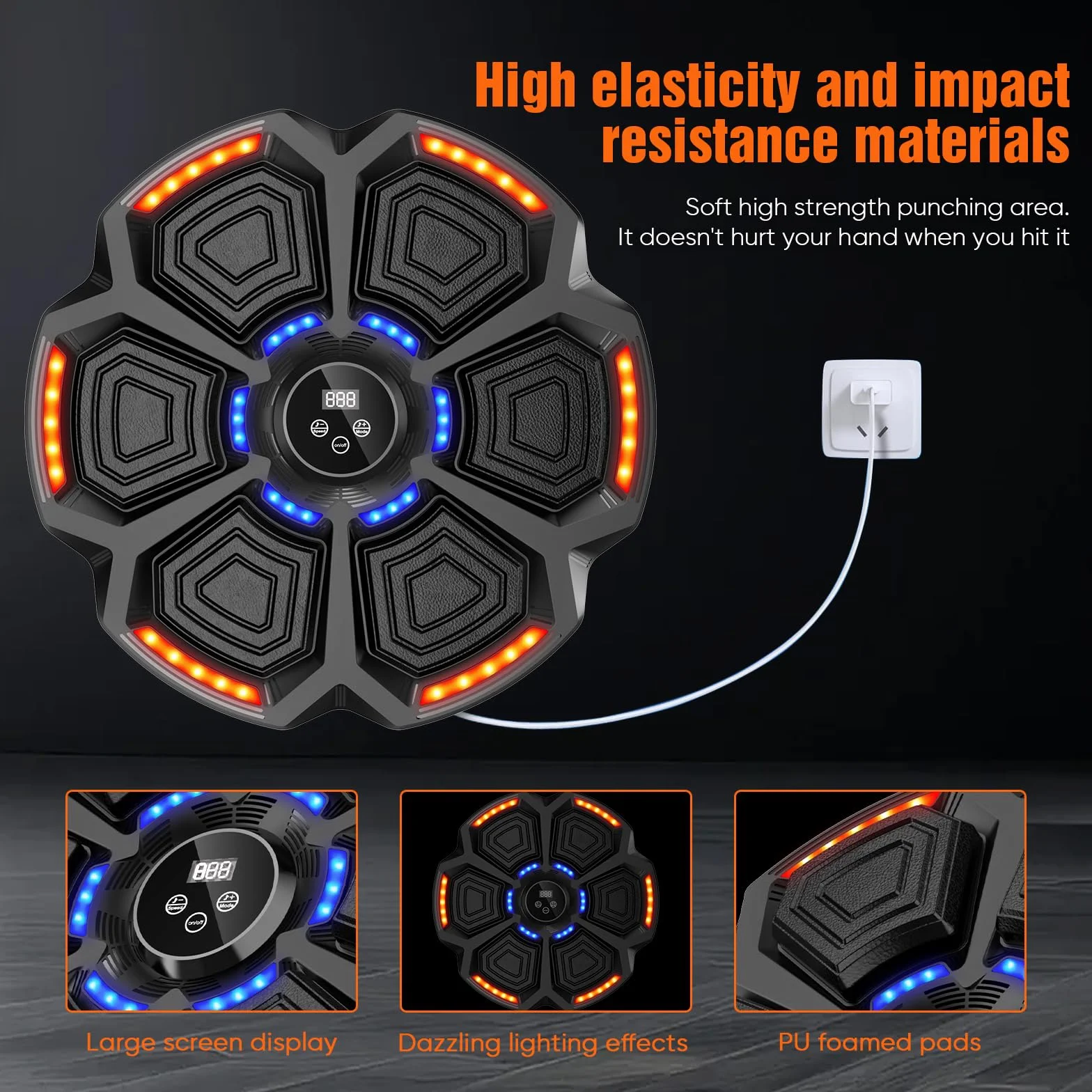 Music Boxing Machine Adulti,9 modalità di velocità Macchina da Box Musicale Pugile con Guanti da Boxe,LED Parete Tira Pugni con Musica,Supporta Bluetooth,regolazione della velocità