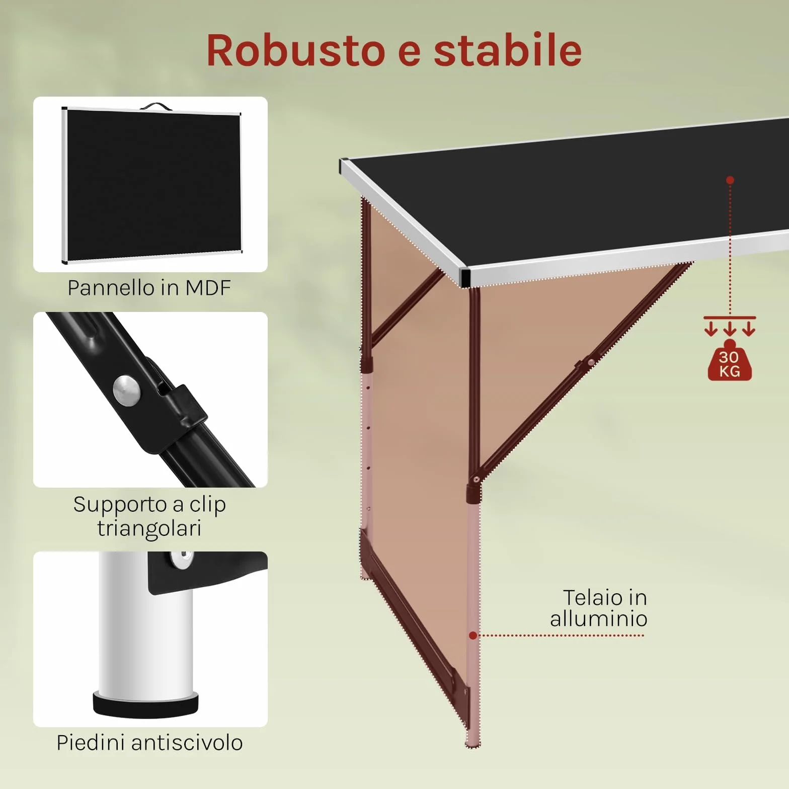 WOLTU Tavolo da Campeggio Pieghevole Portatile Altezza Regolabile MDF Nero 100x60x73/94cm