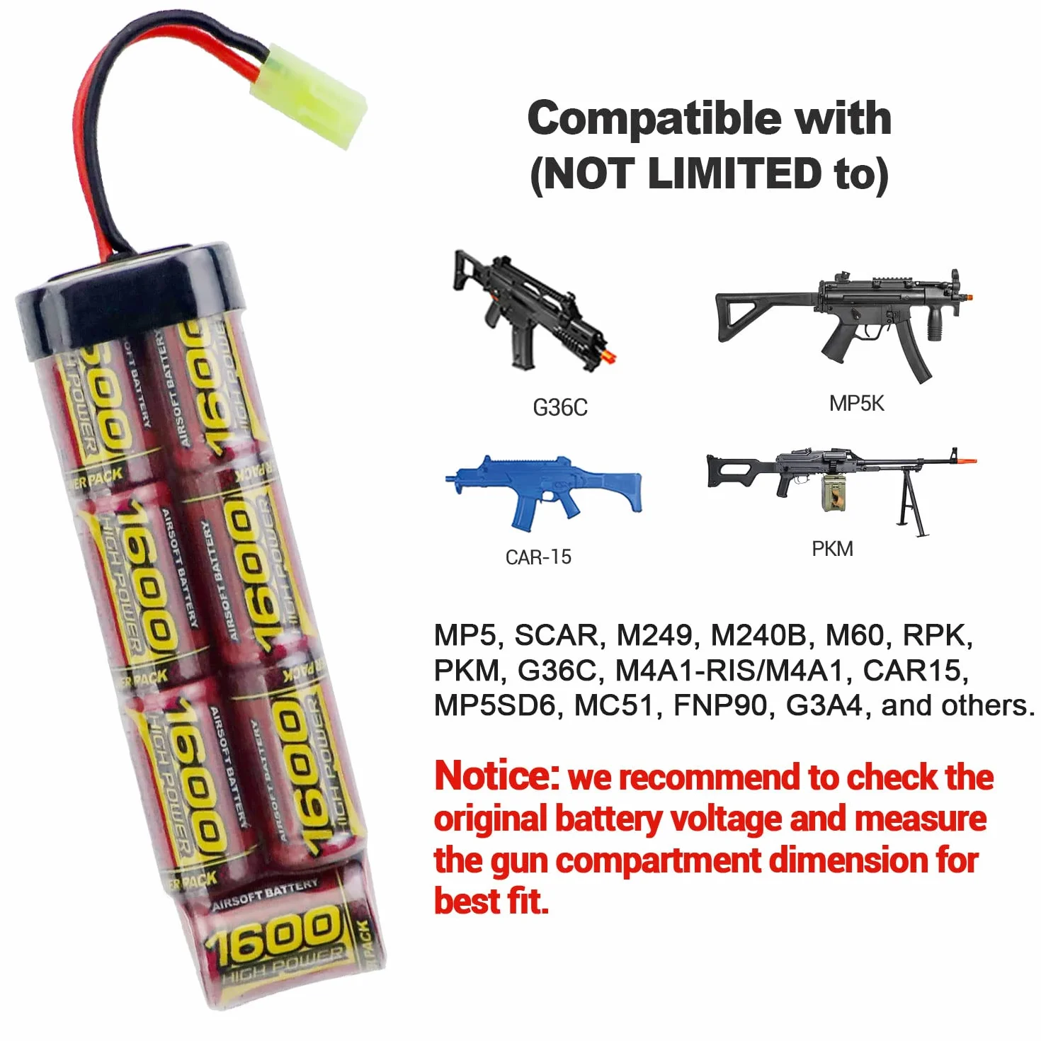 Batteria NiMH 8.4V 1600mAh per Airsoft MP5, M249, G36, M14 - 2 pezzi