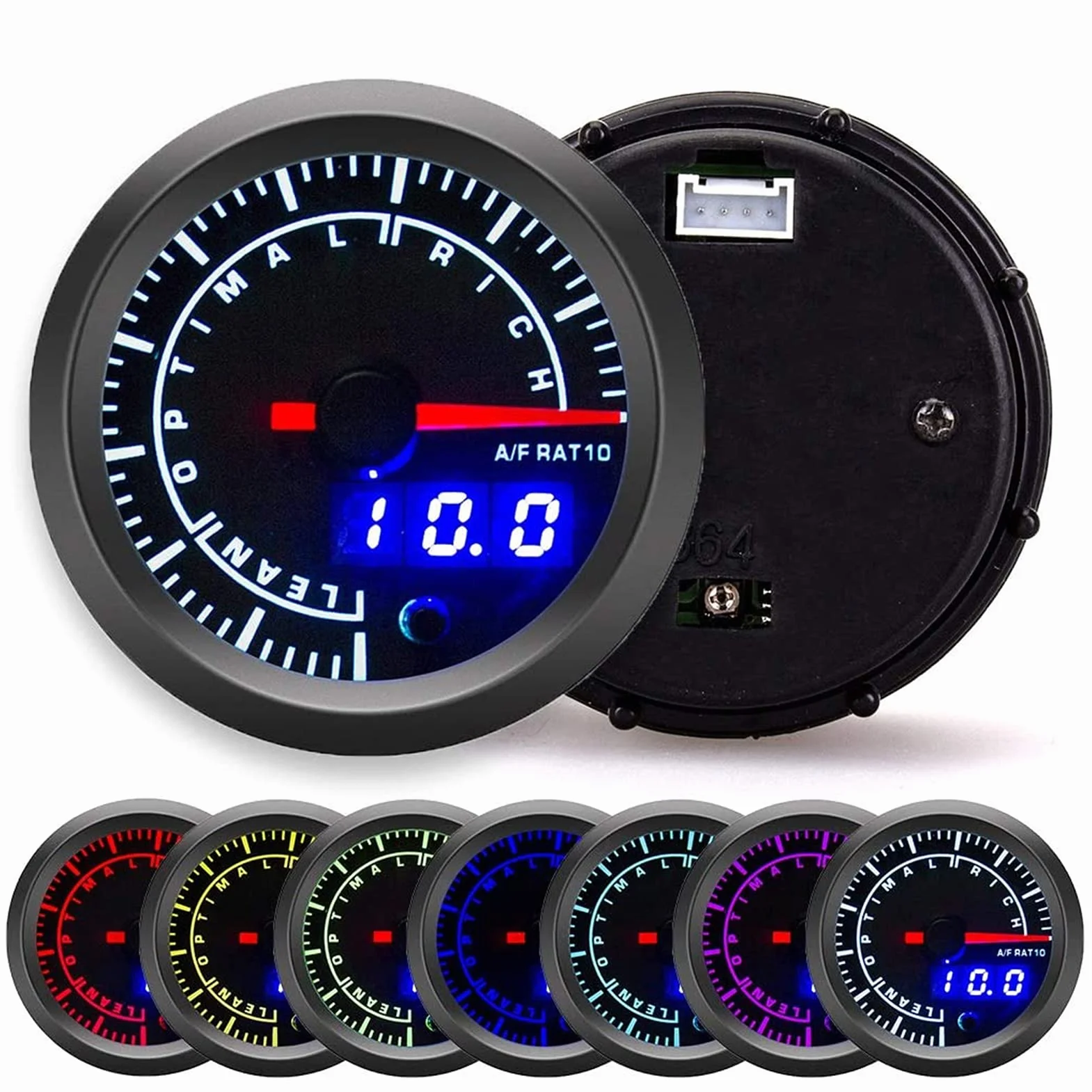 Indicatore AFR Aria/Carburante per Auto 2,5 Pollici 12V con Puntatore e Impostazione Avvertimento Regolabile