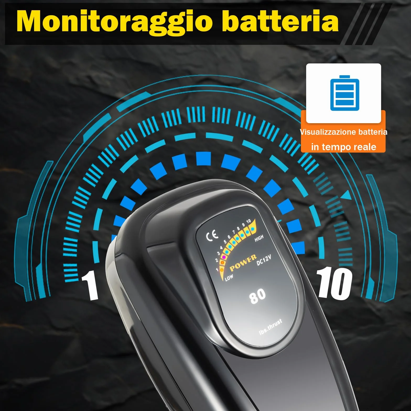 Motore fuoribordo elettrico 12V 80 lbs 626W 8 marce