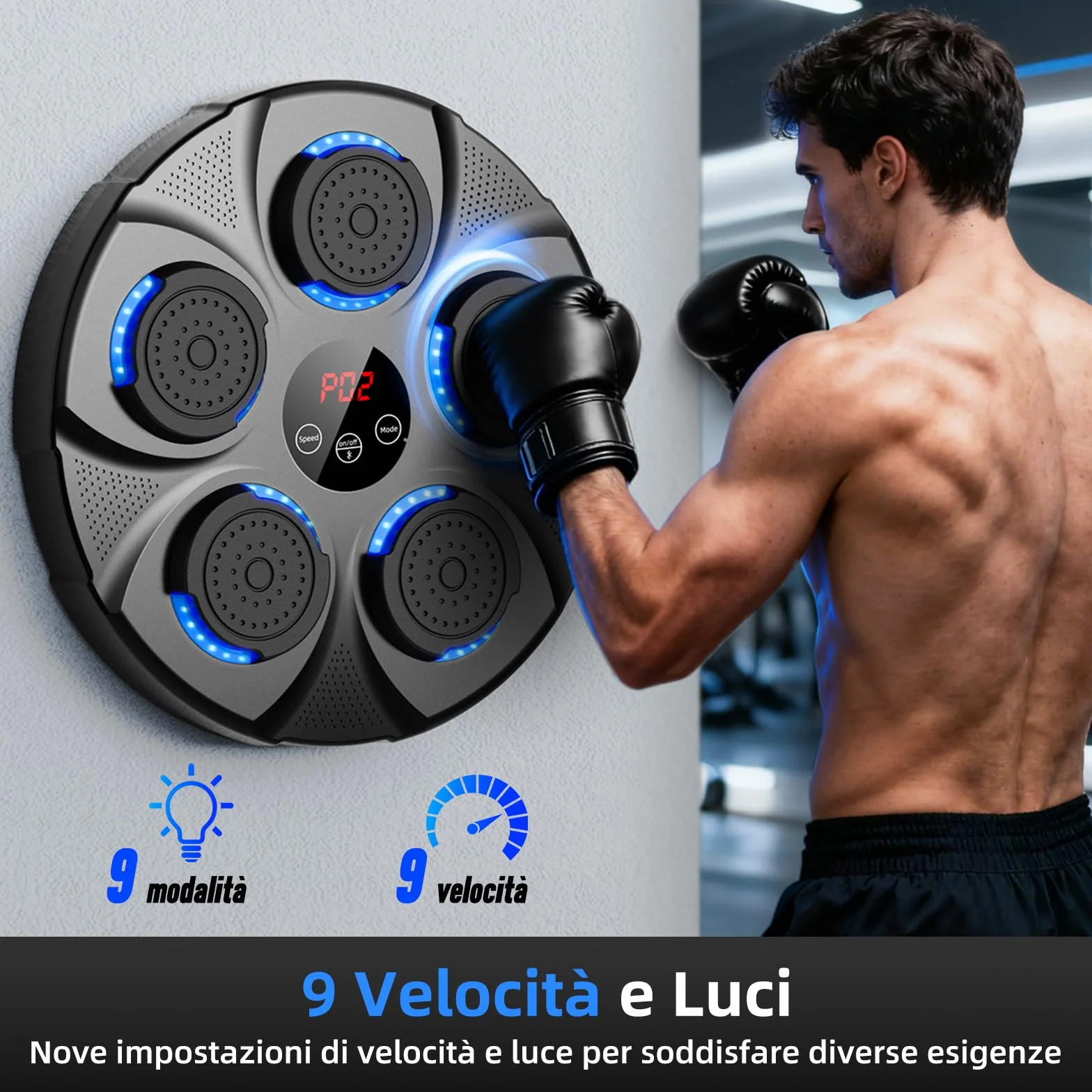 Macchina da Boxe Musicale, Macchina da Pugilato Elettronica Professionale con Guantoni, Bluetooth, 9 velocità/modalità per Bambini e Adulti, Casa, L'Ufficio, Palestra, Nero