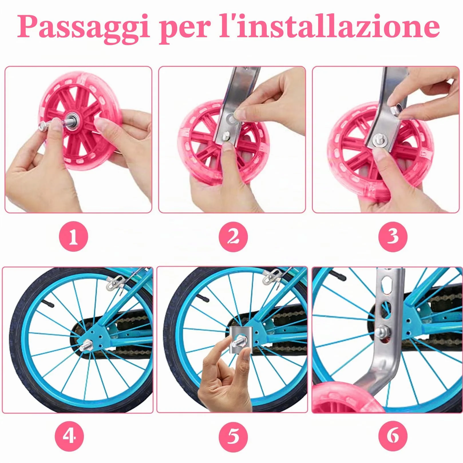 Ruote di supporto universali per bicicletta bambini 12-20 pollici rosa