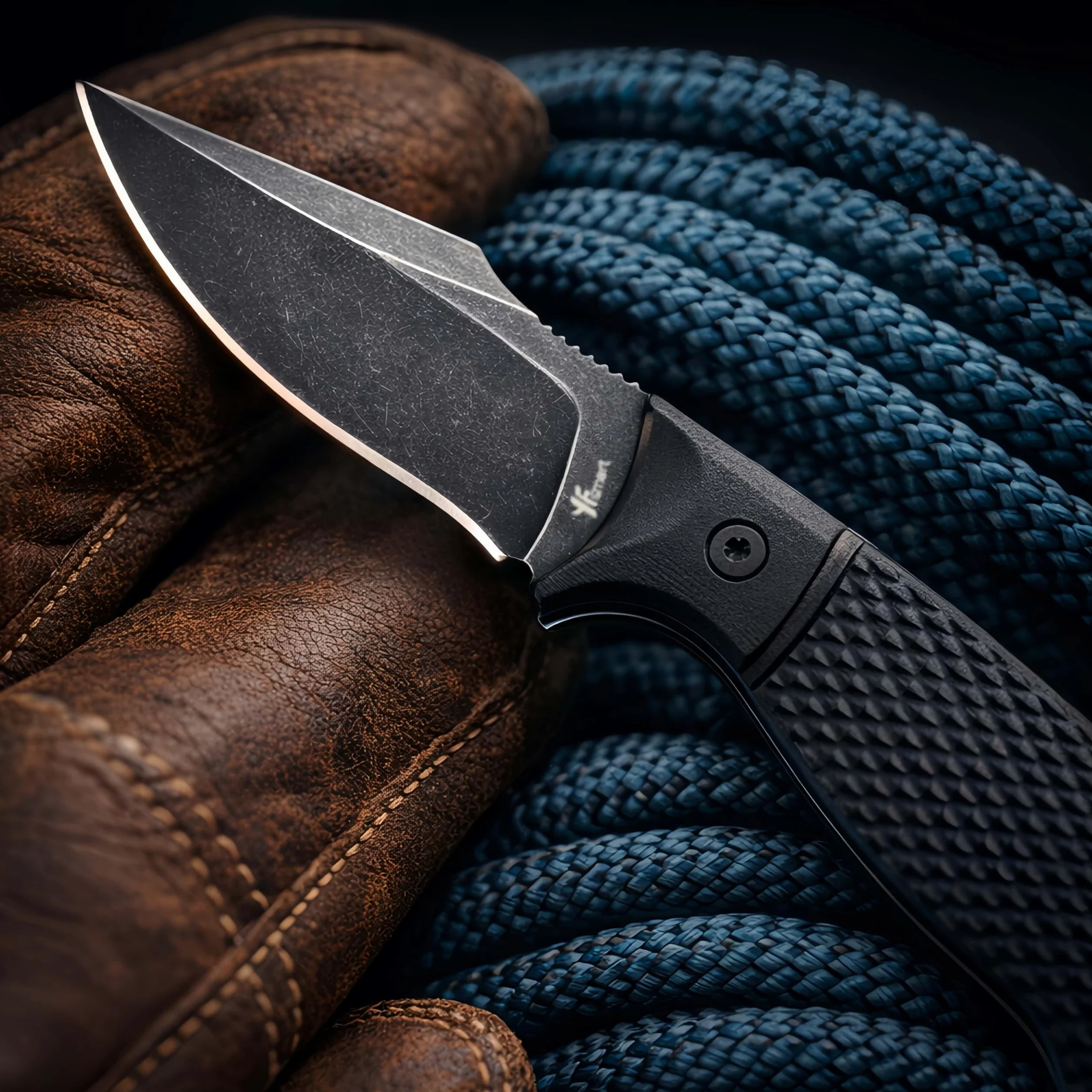 Coltello piccolo con lama fissa: coltello EDC compatto con lama arpione lunga 7,2 cm, manico G-10 testurizzato, ontano continuo, finitura stonewash scuro, fodero stampato a iniezione e Gü