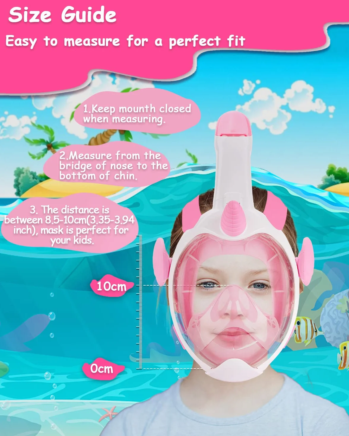 Flyboo Maschera da Snorkeling Bambini Unicorno 180° Visuale Panoramica Pieno Facciale Anti Appannamento