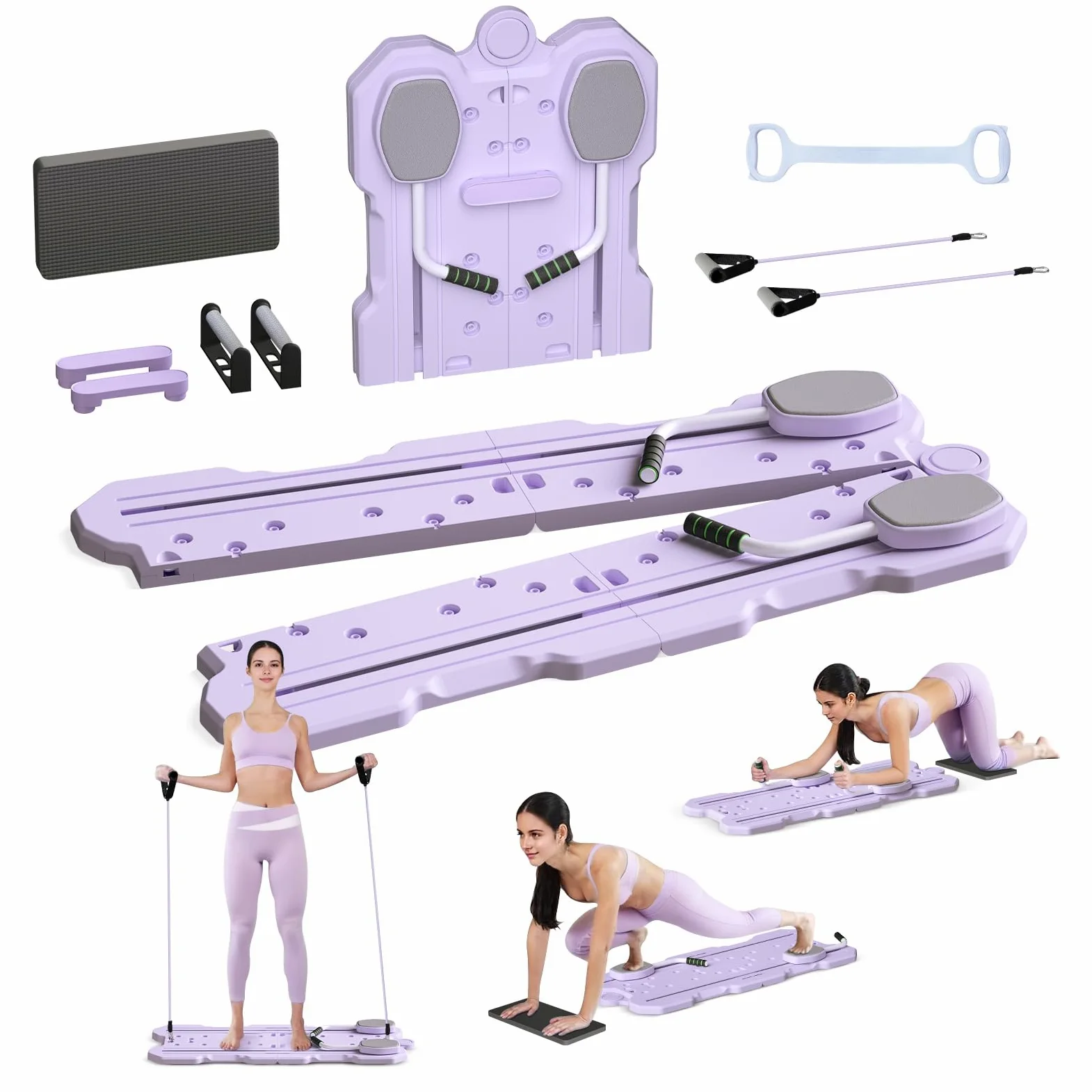 Attrezzatura Pilates Reformer pieghevole,6 in 1 Pilates Board, Palestra Multifunzione con Ab Roller,Bande di resistenza con maniglie per la palestra di casa,Regalo fitness per le donne