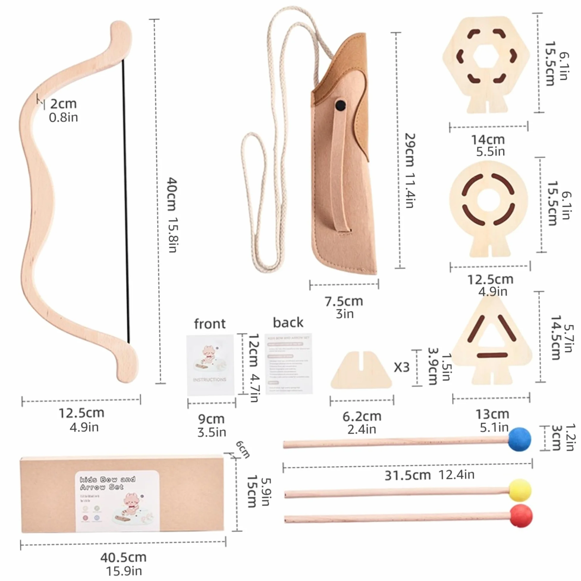 Set Arco e Frecce per Bambini in Legno con Punta in Schiuma Sicura 3 Bersagli