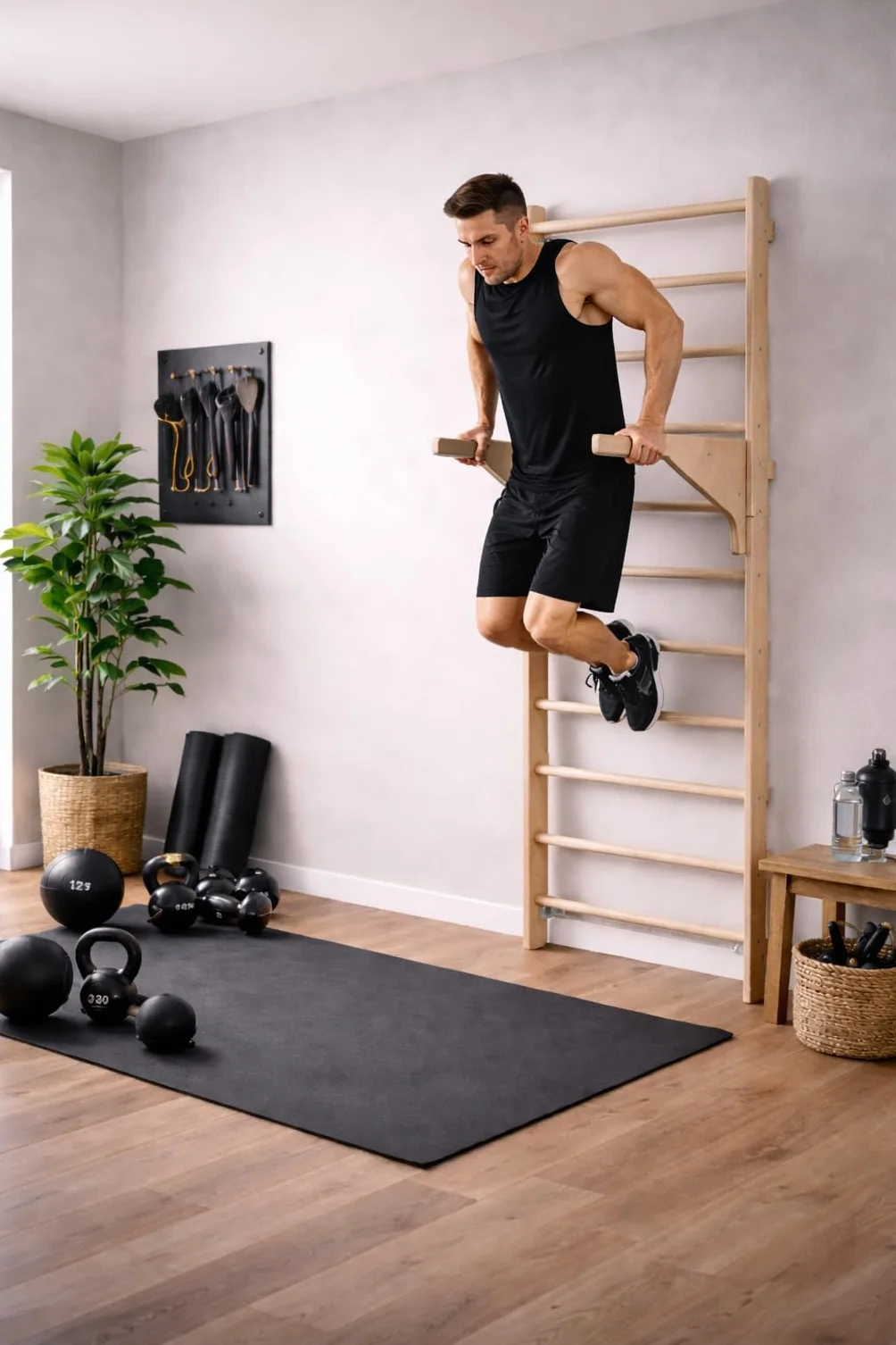 MAMOI Scala da ginnastica per allenamento con manico e barrette per dip