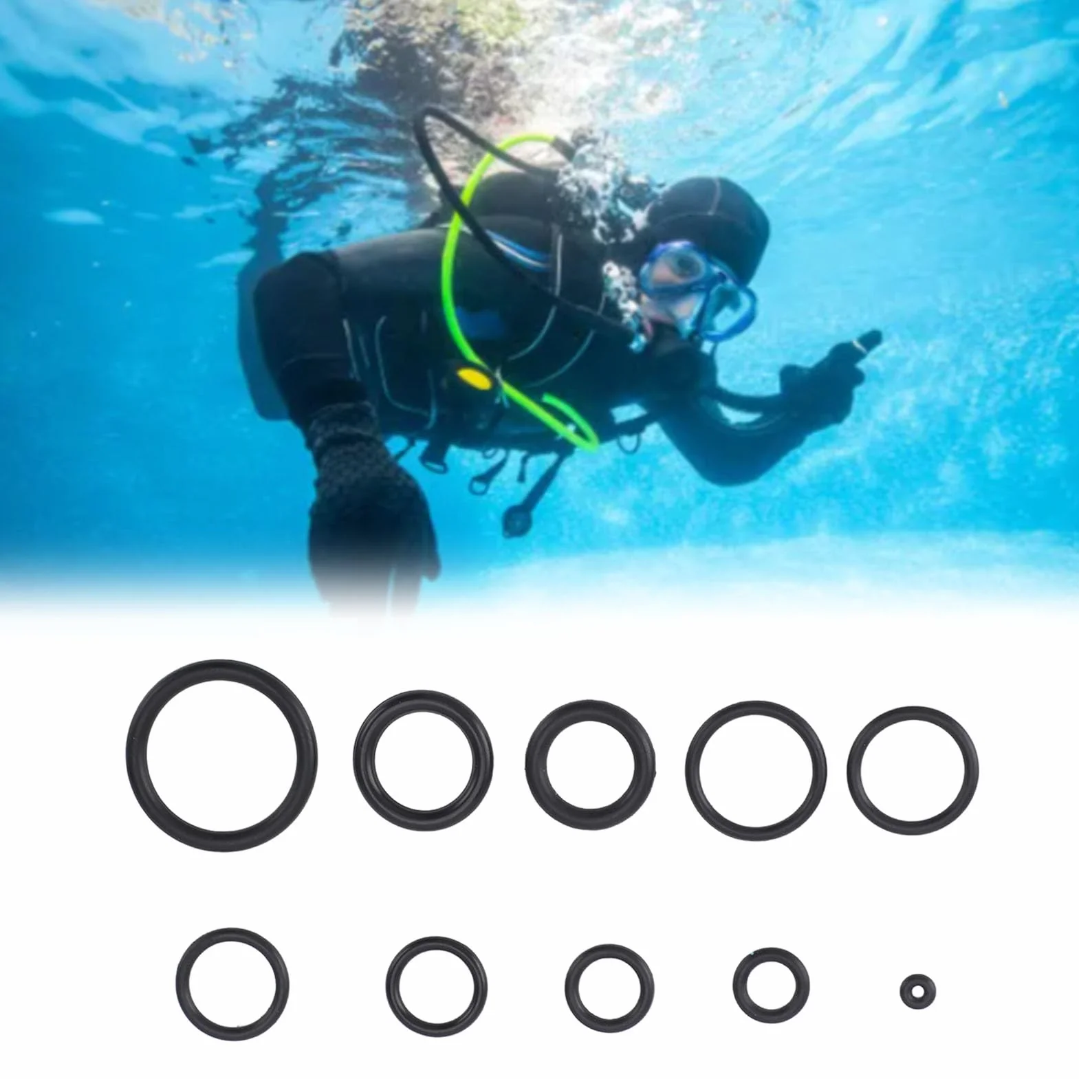 Kit O-ring per Immersione 50 Pezzi Plastica Duro 10 Dimensioni Scatola Trasparente Snorkeling Surf Subacqueo