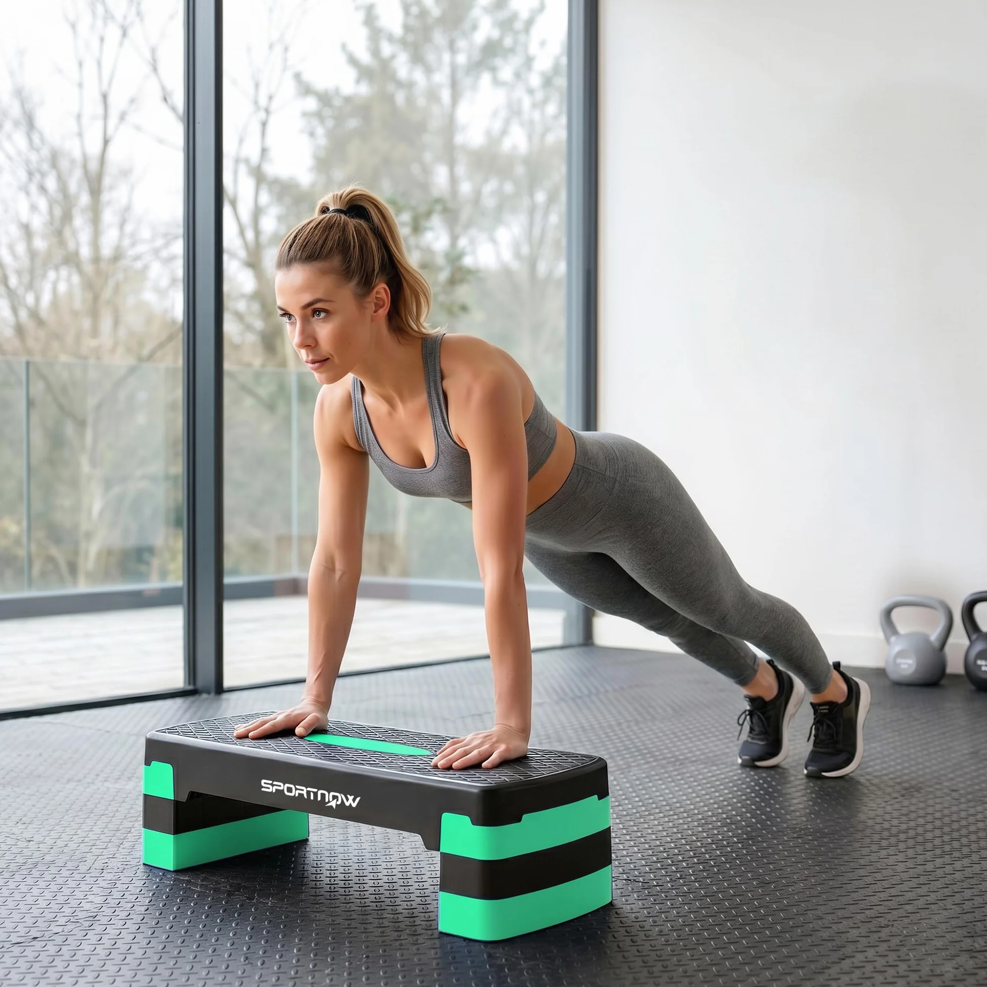 SPORTNOW Stepper Aerobico Regolabile, Step Palestra Altezza 10/15/20cm, Fitness Casa Cardio e Forza, Verde