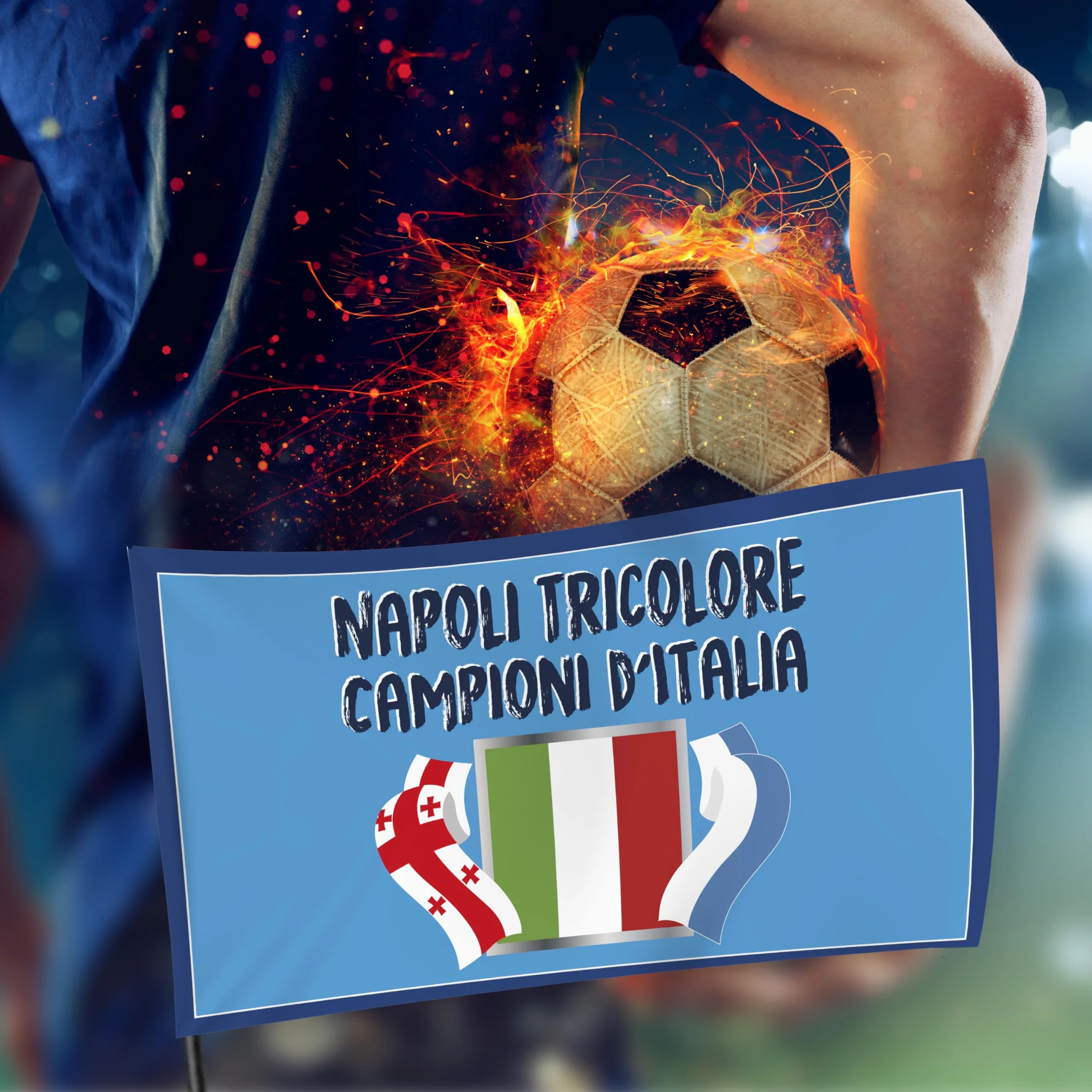 Bandiera Popolo di Napoli 2025 90x150 cm Gadget 4° Tricolore Regalo Tifoso Calcio