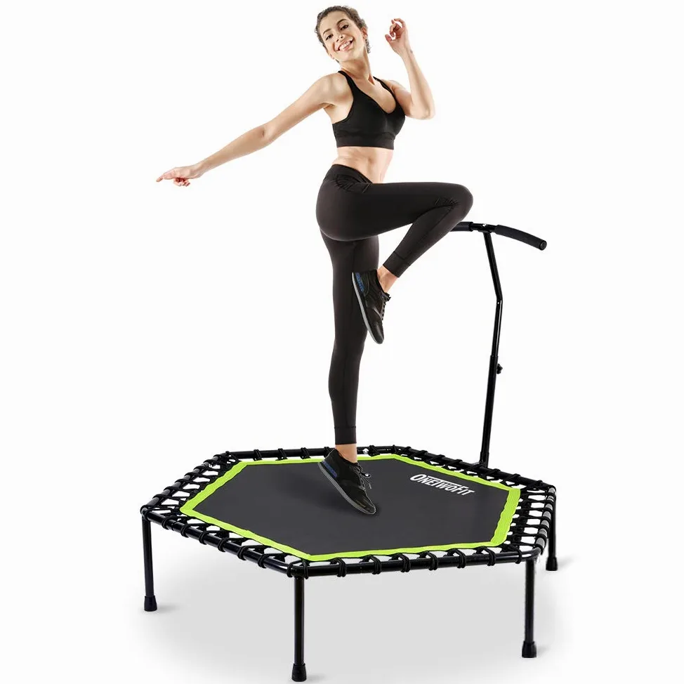 ONETWOFIT Mini Fitness Trampolino 48"/51'' Silenzioso con Manubrio Regolabile Attrezzo per Fitness e Salto Allenamento Cardio Trainer