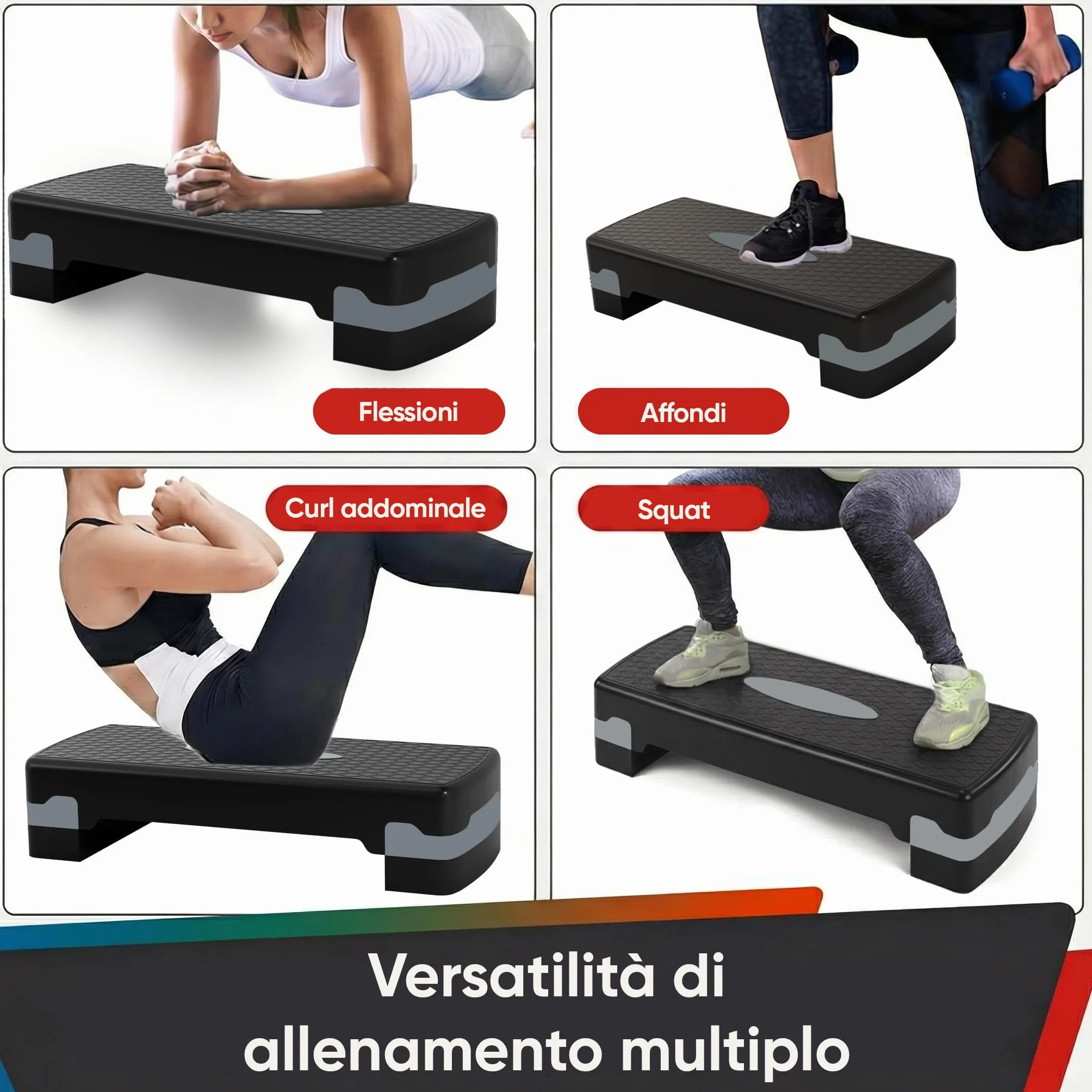 Ultrasport Step Fitness Stepper Aerobica Antiscivolo Regolabile 2 Altezze Stepboard 68x28 cm Grigio