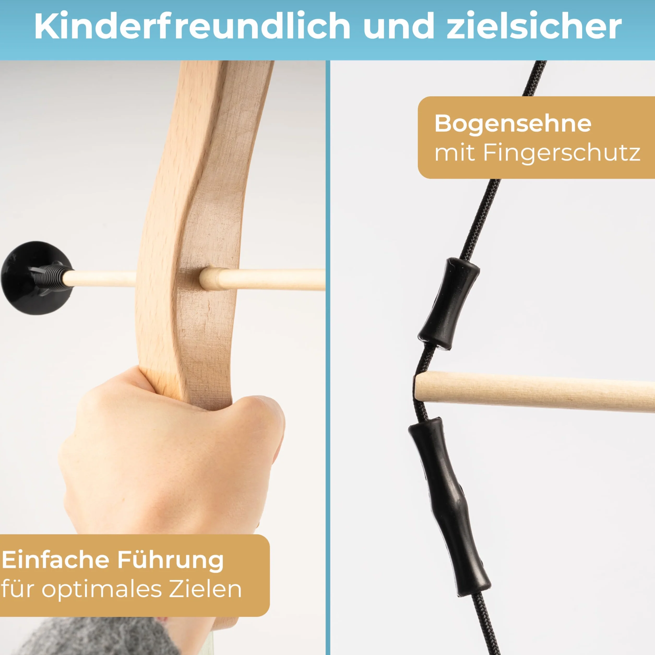 BOWRILLA® Set di frecce e arco per bambini con 4 frecce a ventosa, bersaglio in legno e faretra